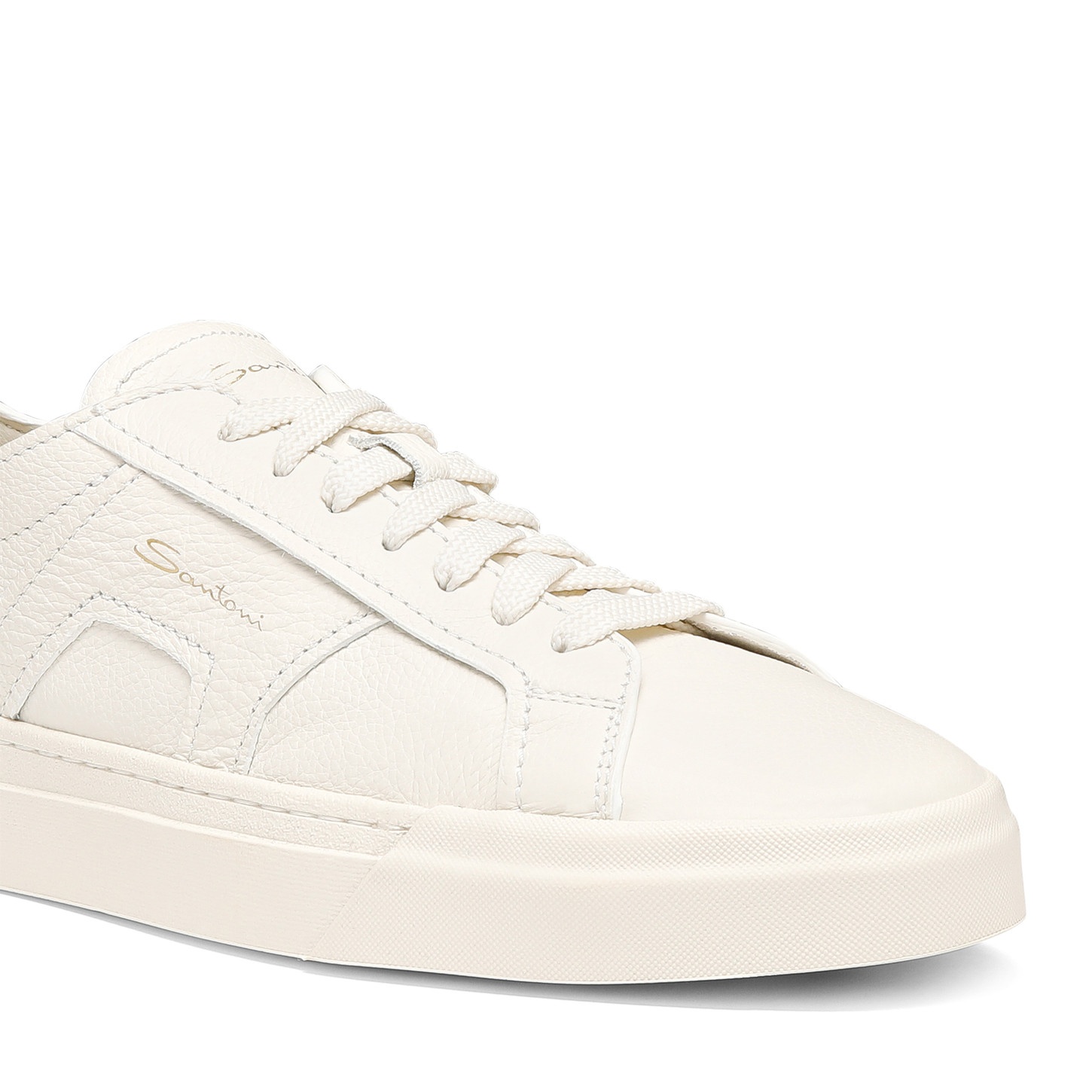 Men's white tumbled leather Double Buckle Sneaker - 5