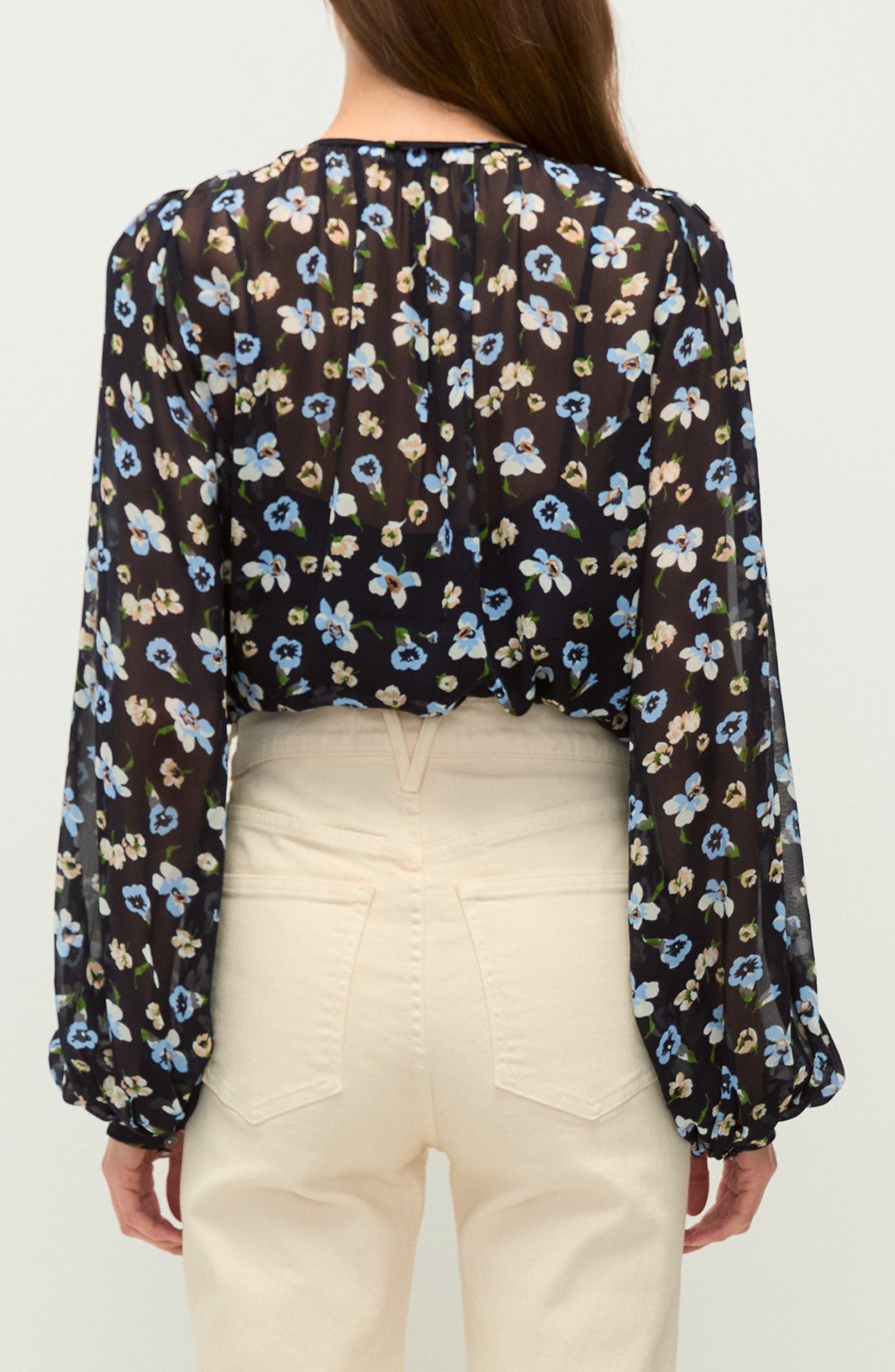 Veronica Beard Alec Floral Silk Chiffon Button-Up Shirt in Navy Multi at Nordstrom - 2