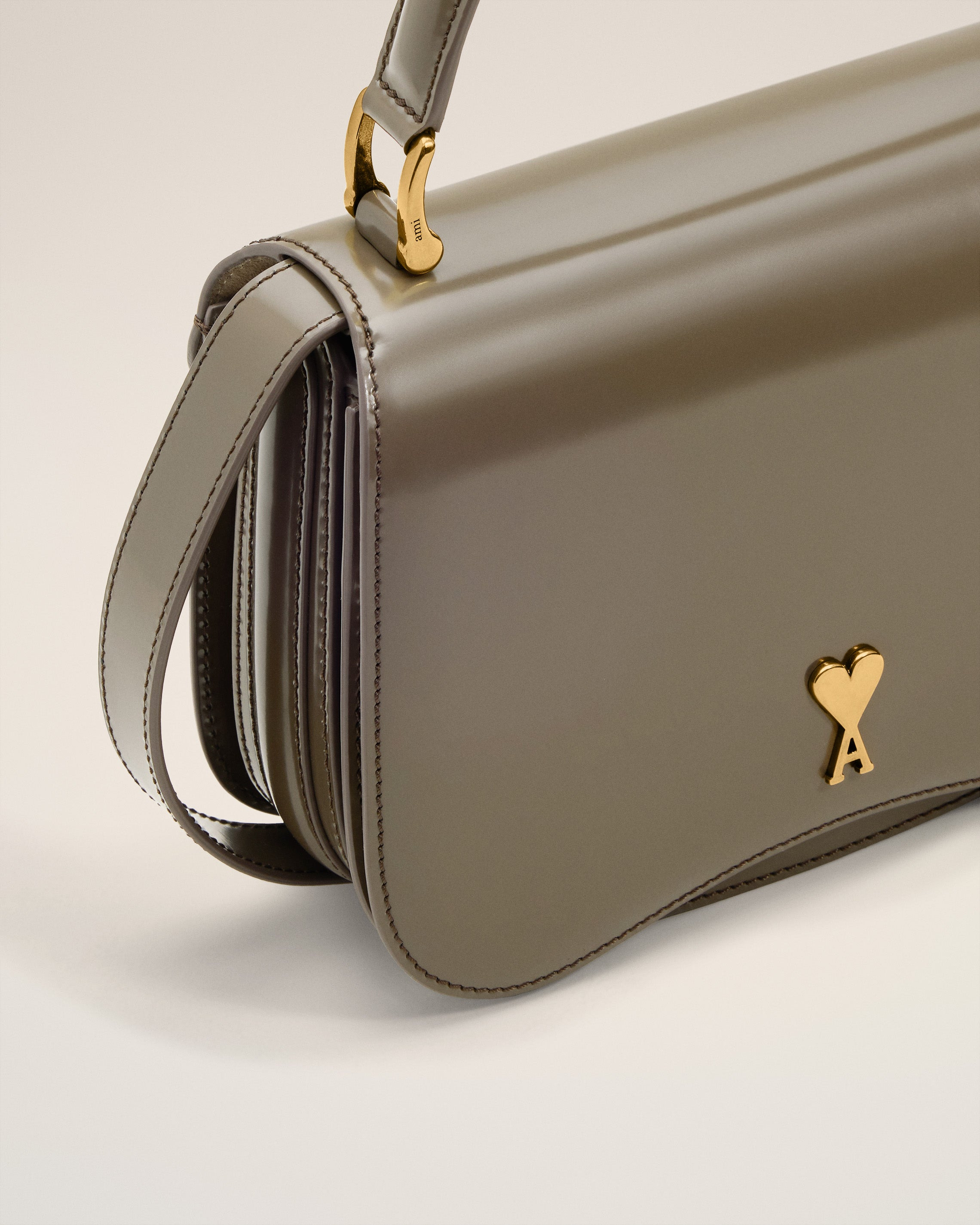 GREY GLAZED LEATHER TOP HANDLE PARIS PARIS BAG - 5