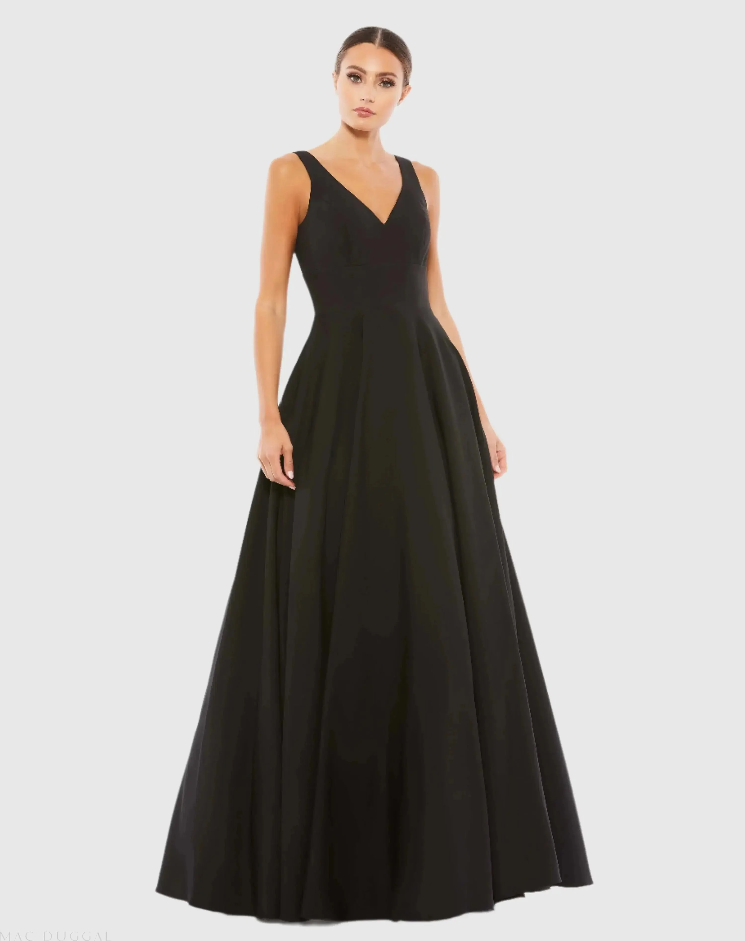 Black Sleeveless V-Neck Ball Gown With Pockets - 1