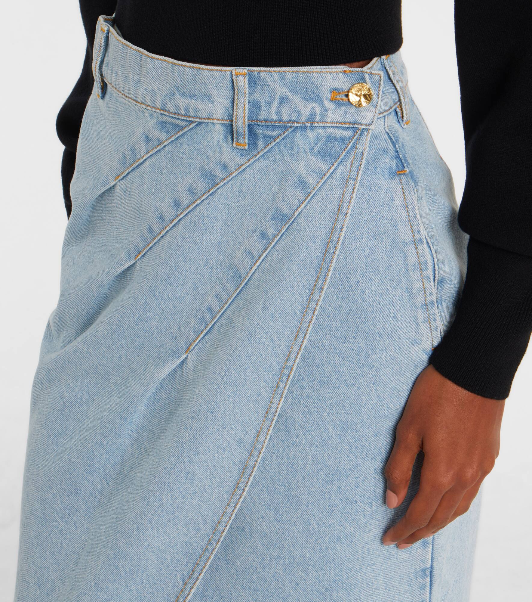 Draped denim midi skirt - 4
