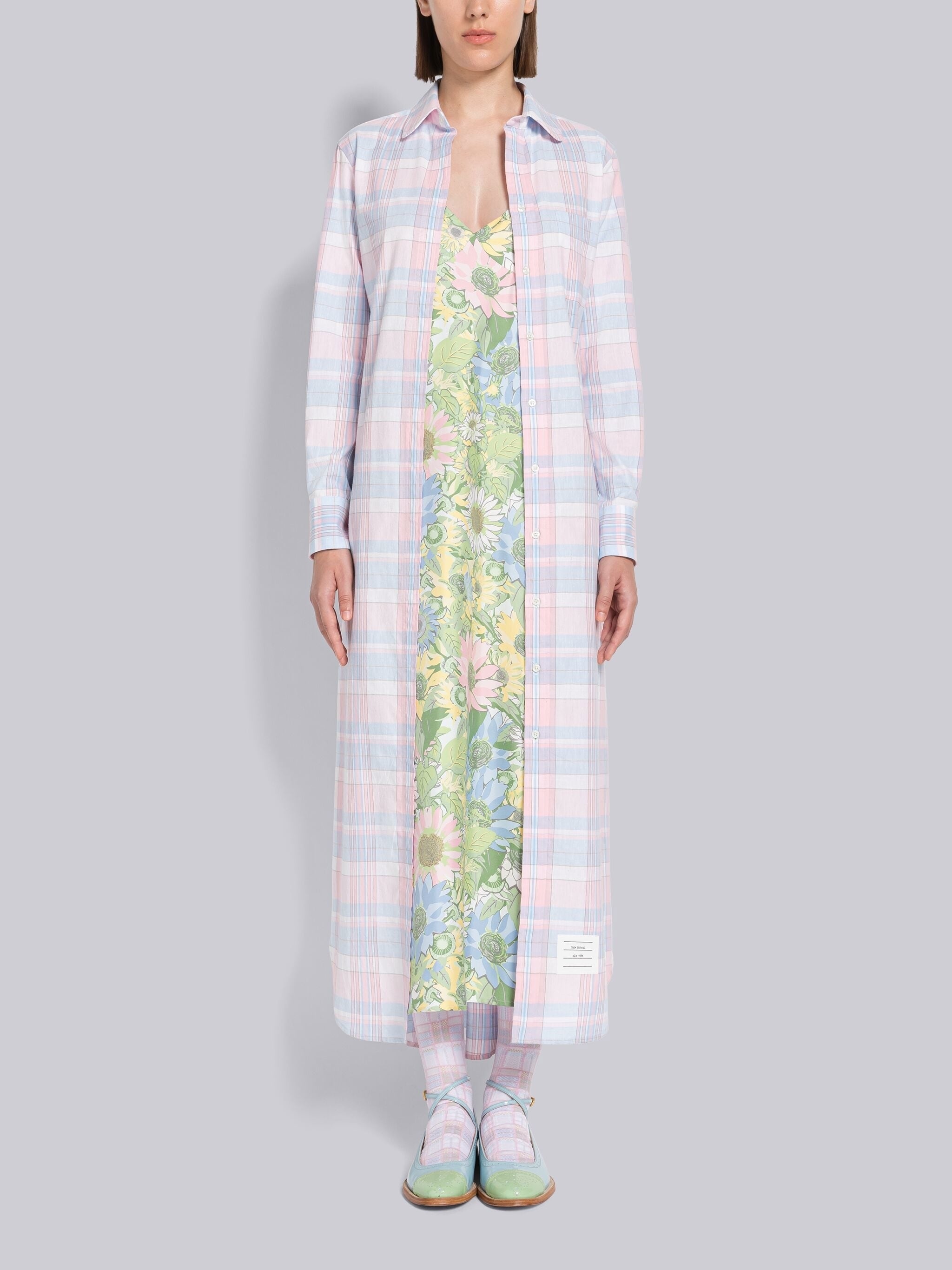 Madras Cotton Negligee Back Tab Shirtdress - 1