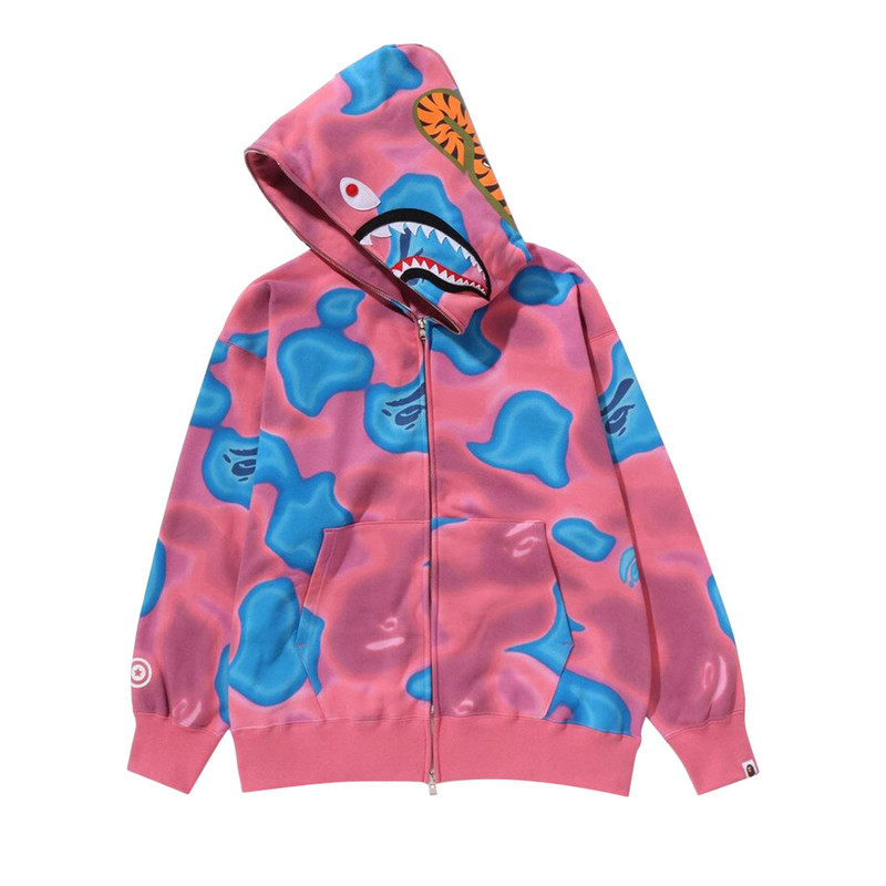 A BATHING APE® BAPE Liquid Camo Shark Relaxed Fit Full Zip Hoodie 'Pink' outlook
