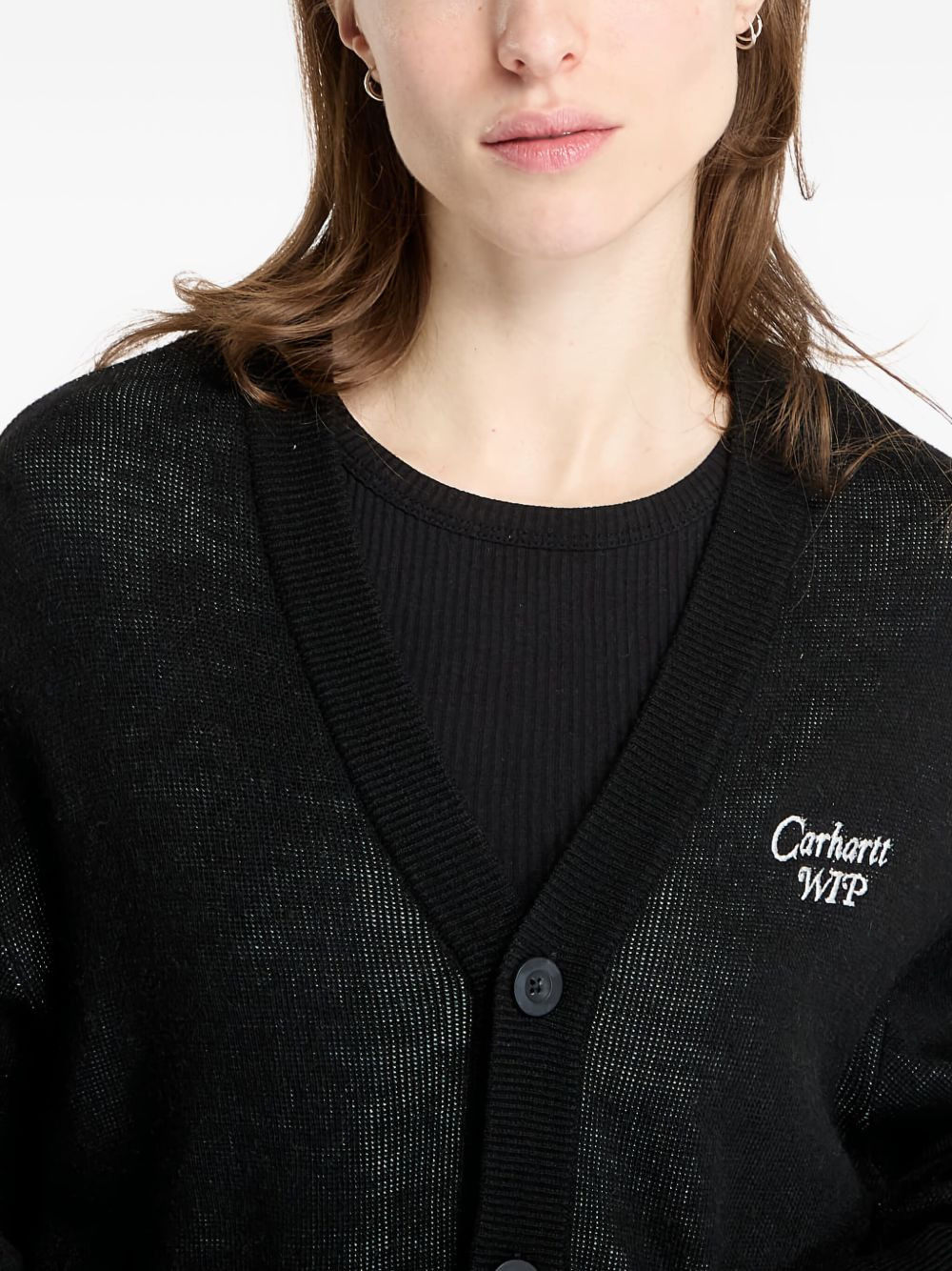 logo-embroidered buttoned cardigan - 5