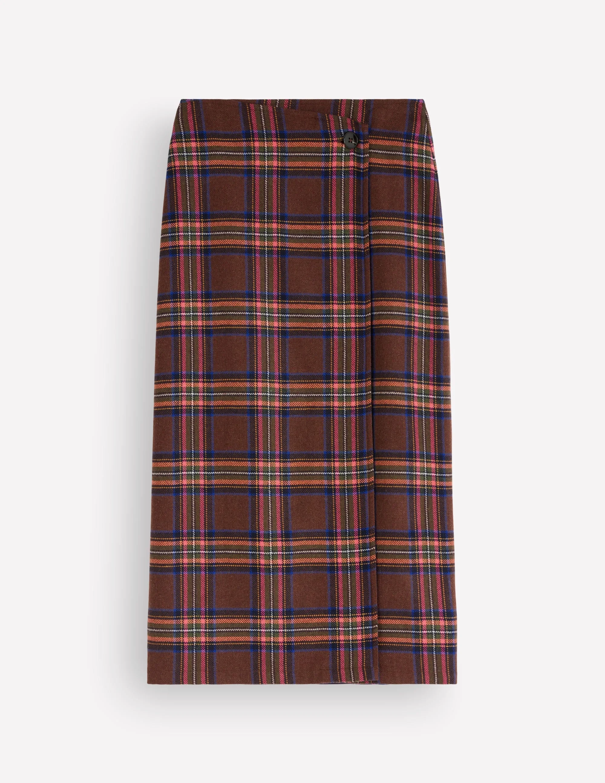 Column Wrap Skirt-Brown, Blue and Orange Check - 1
