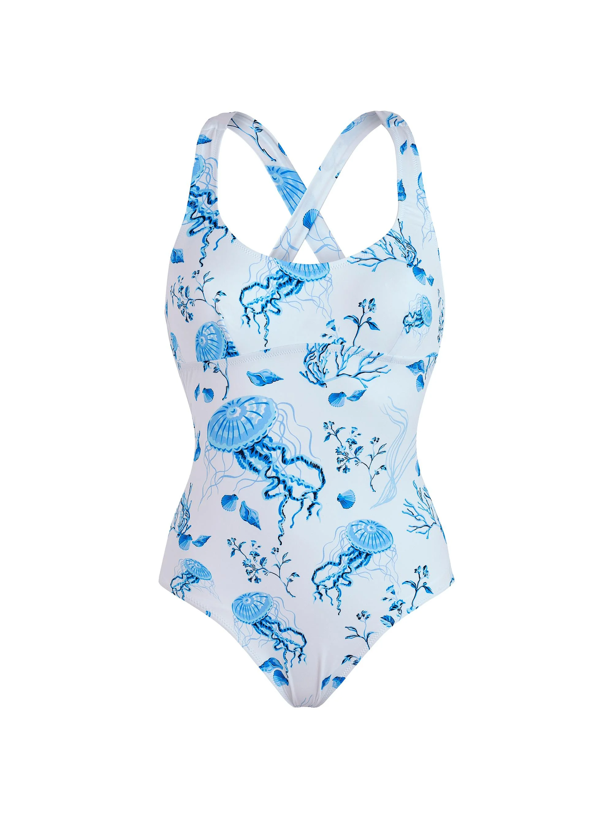 Women's Seashell Print Crossed Back One-Piece Swimsuit - White - 1