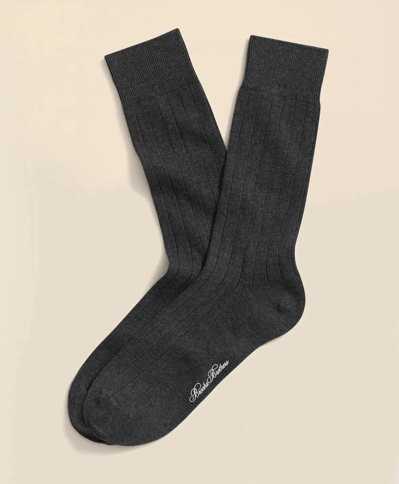 Cotton Blend Ribbed Crew Socks - 1