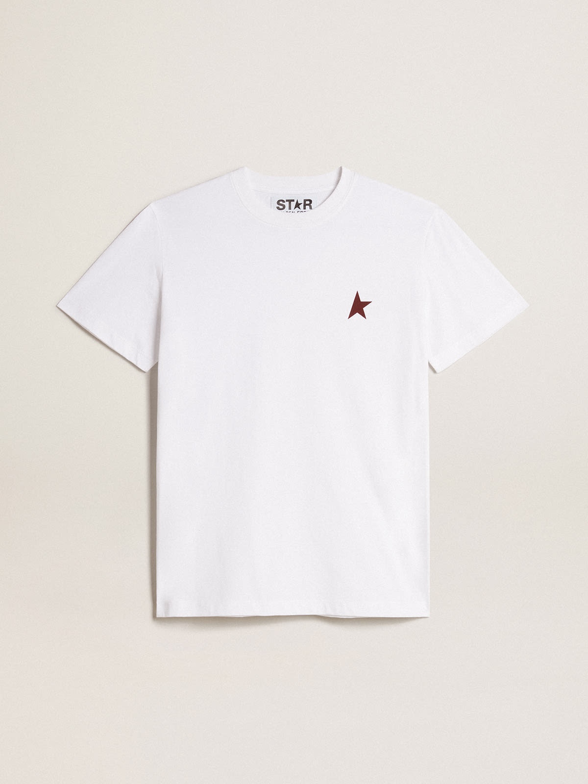 Women’s white T-shirt with burgundy star on the front - 1