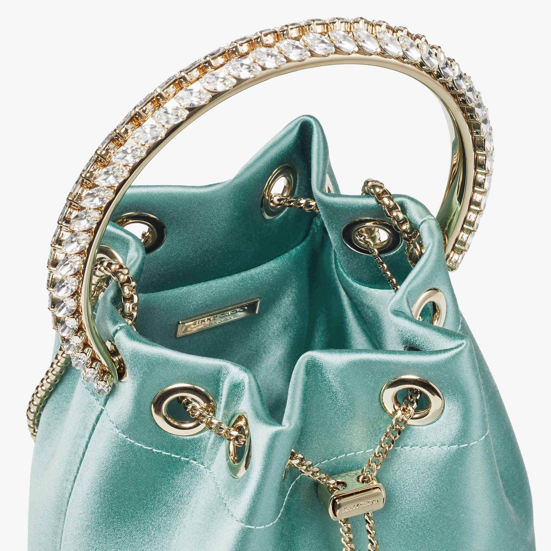 Bon Bon
Smoke Green Satin Bag with Crystal Handle - 3