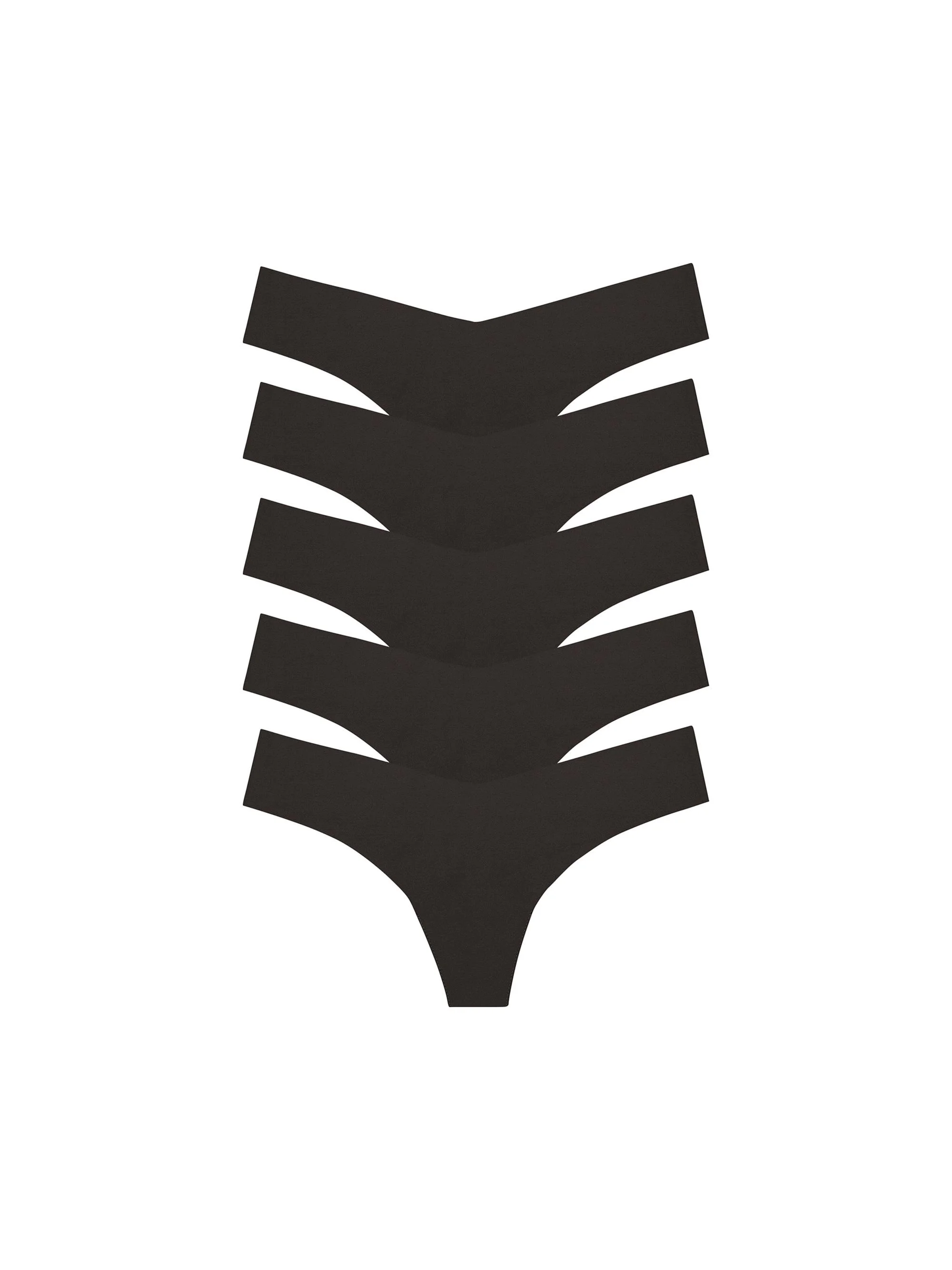 Women's Microfiber 5-Pack Thong Set - Black - 1