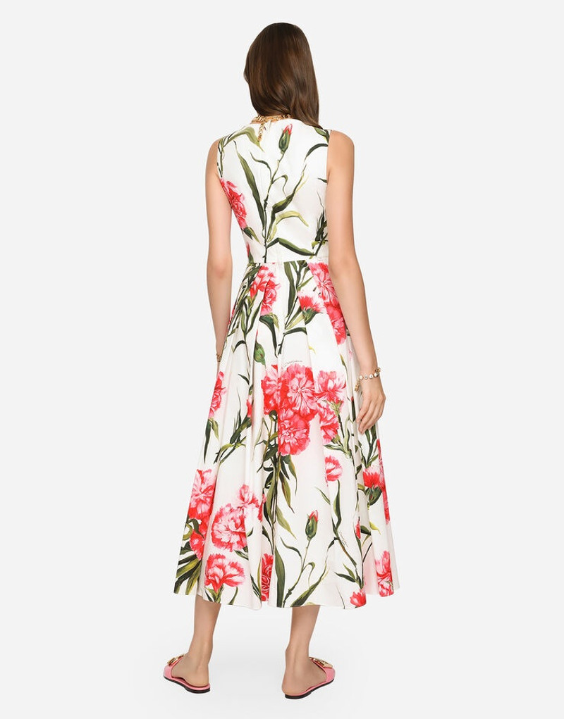 Carnation-print calf-length 드레스 5