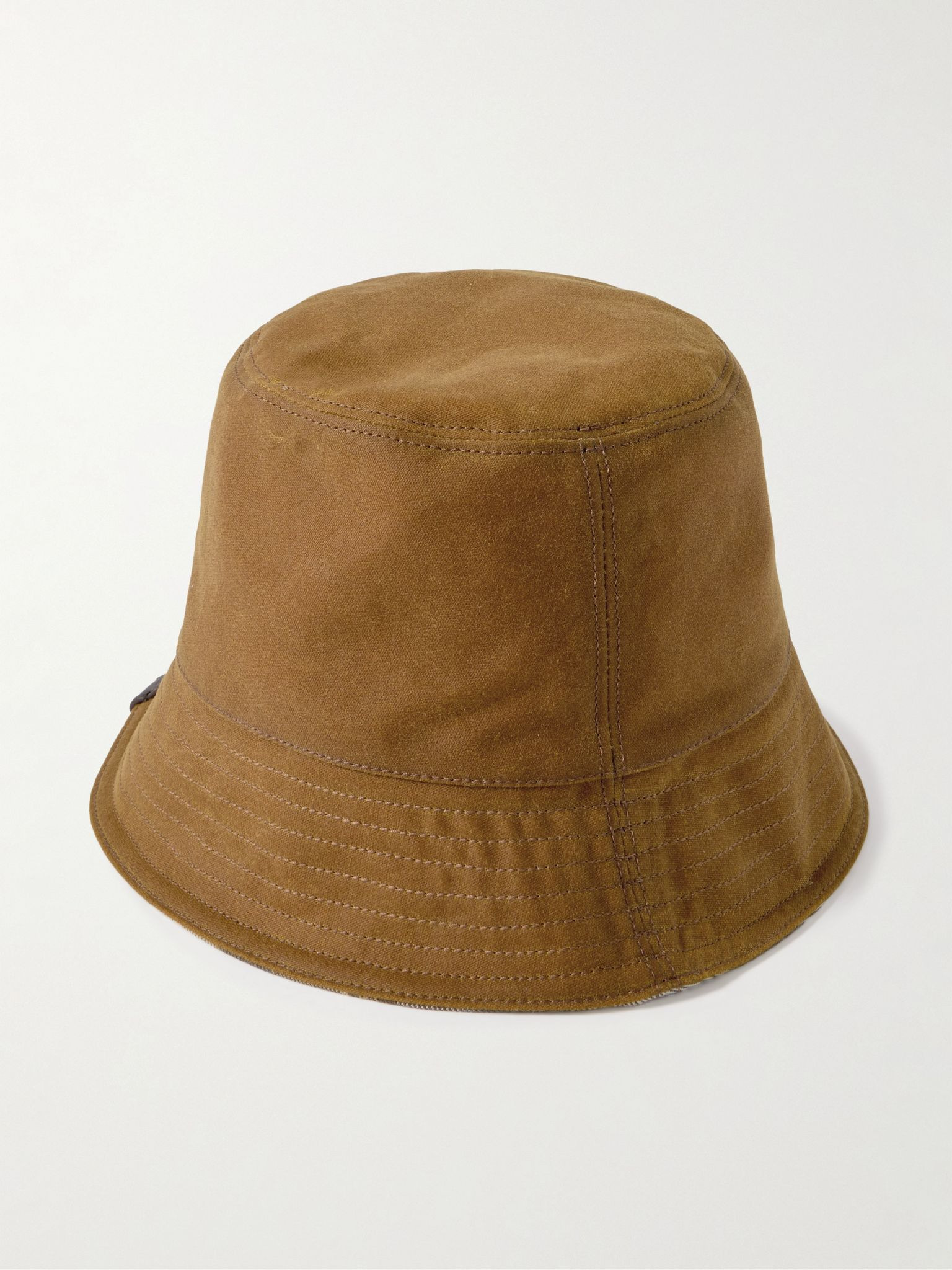 Reversible Leather-Trimmed Waxed Cotton-Canvas and Wool-Blend Bucket Hat Brown - 3