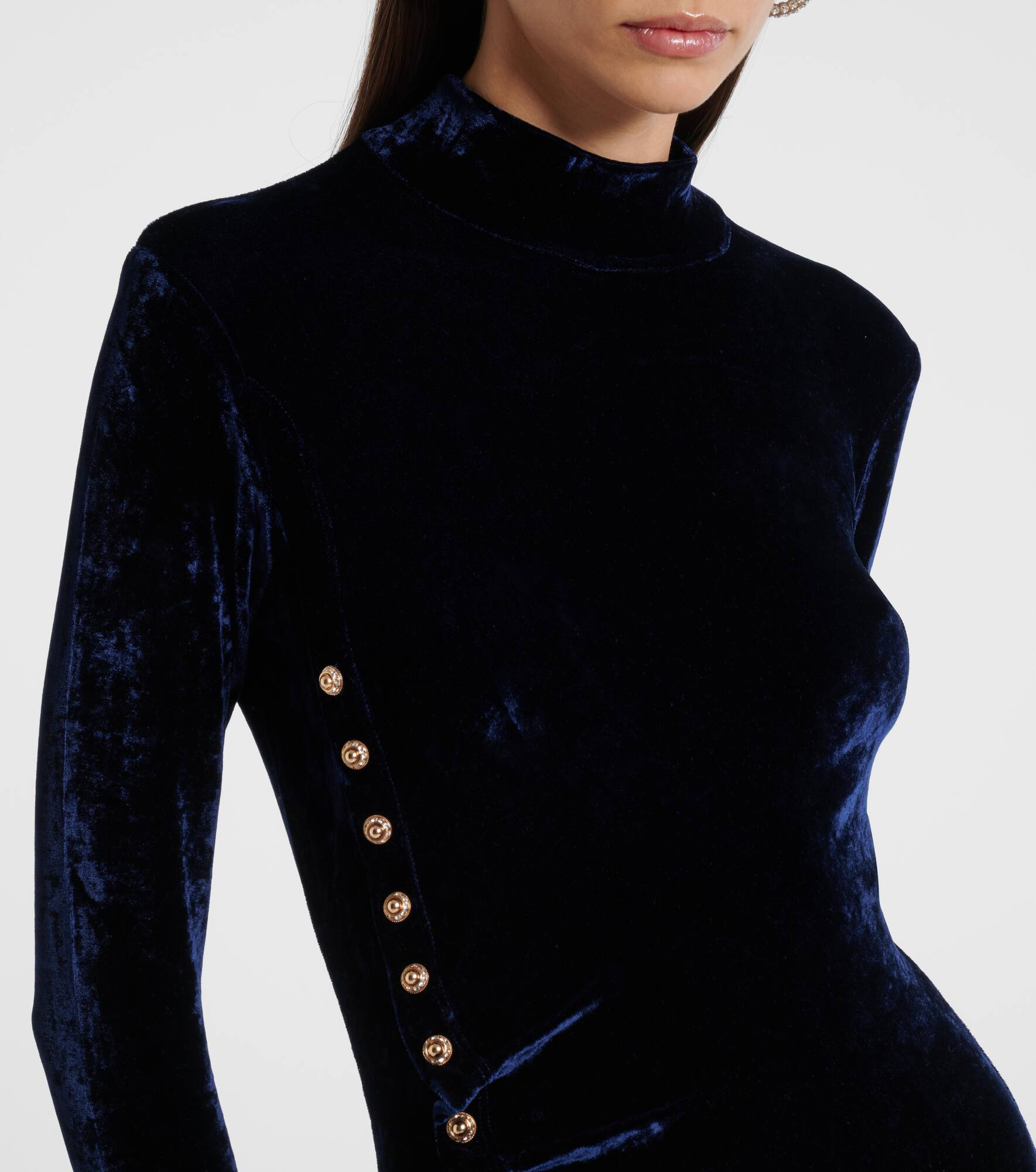 Draped velvet midi dress - 4