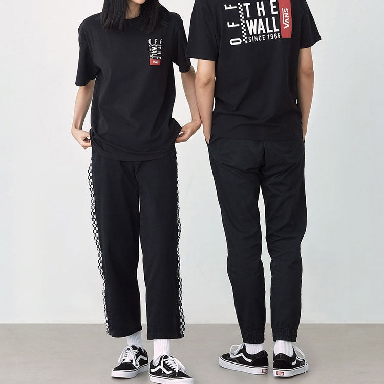 Men's Vans Logo Alphabet Printing Round Neck Short Sleeve Black VN0A4P4CBLK - 5