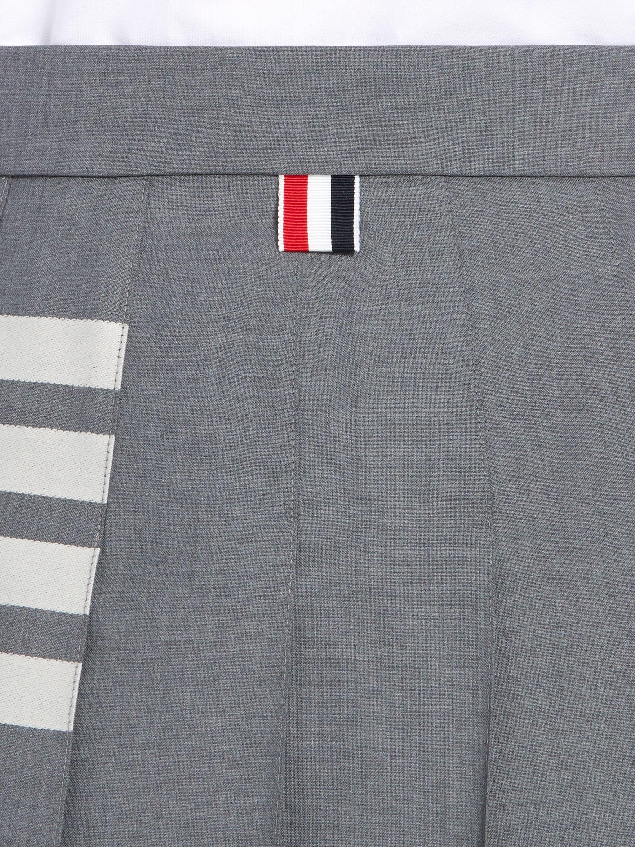 Medium Grey Plain Weave Mini Pleated 4-Bar Skirt - 6