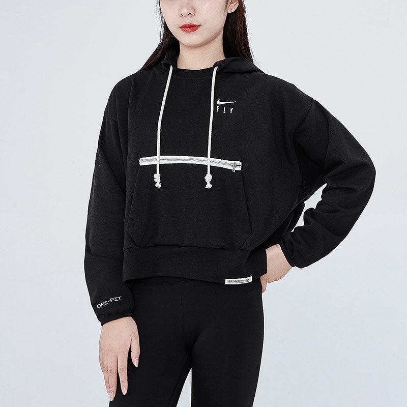 (WMNS) Nike Embroidered Logo Big Pocket Short Sports Hoodie Black DA6484-010 - 3