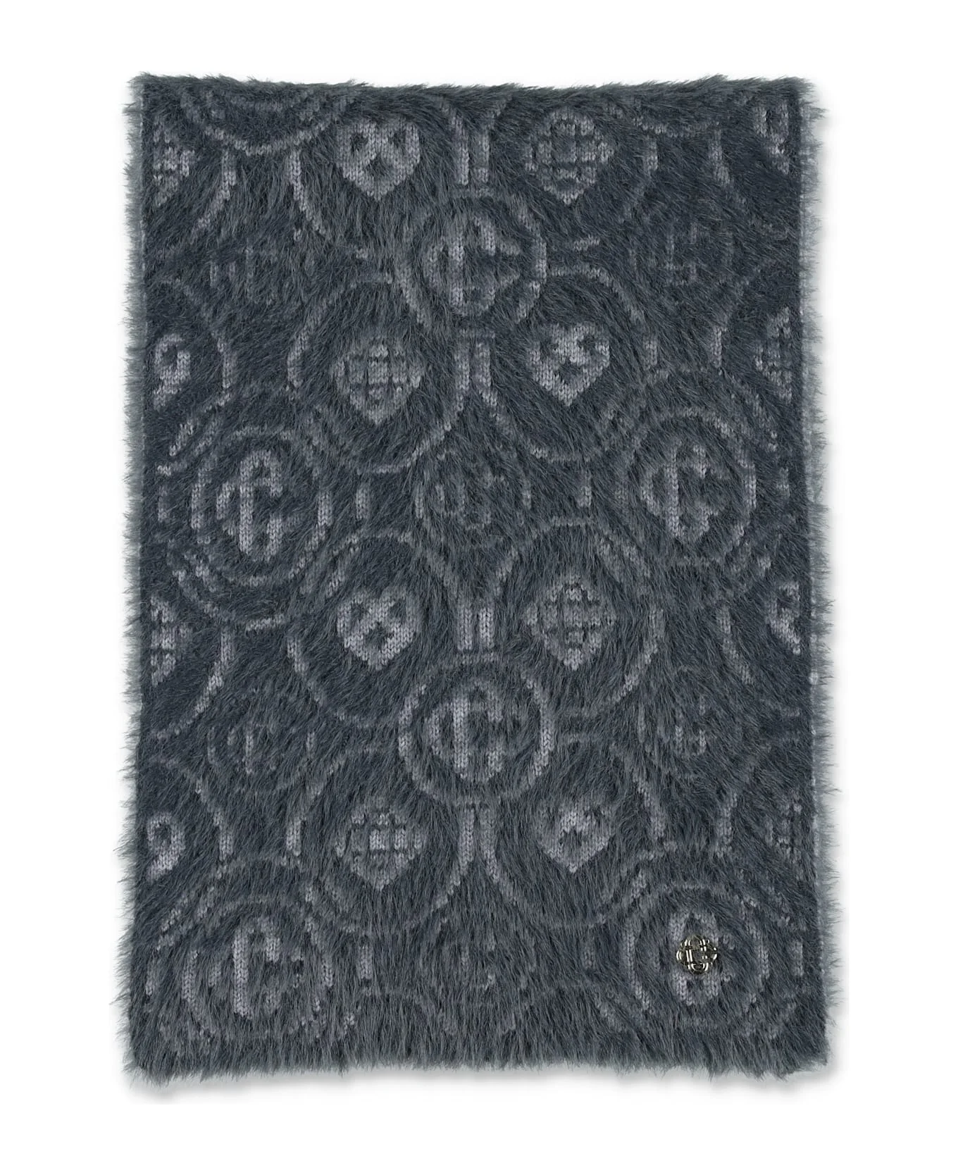 Grey Merino Wool Blend Fluffy Monogram Scarf - 1