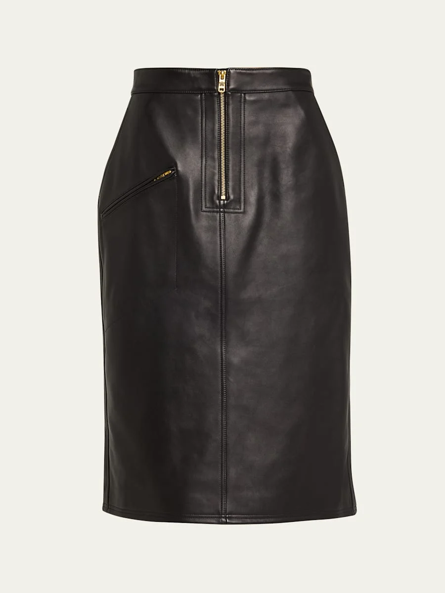 Zipper-Front Leather Pencil Skirt - 1
