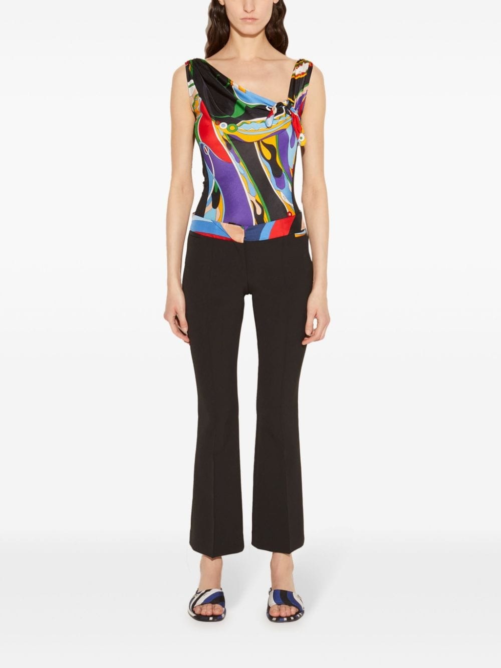 abstract-print trim cropped trousers - 2