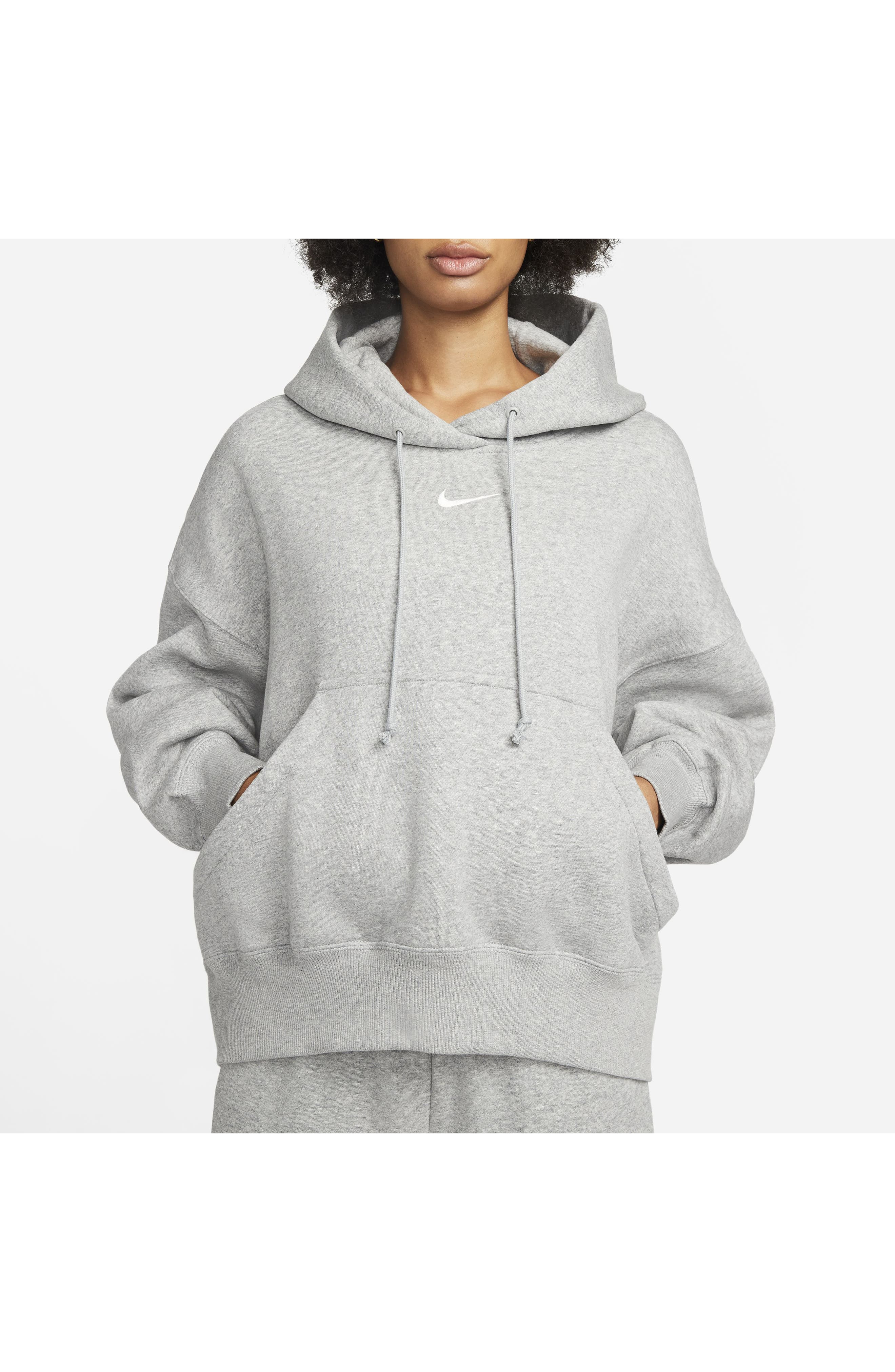 Nike Sportswear Phoenix Fleece Pullover Hoodie in Dark Grey Heather/Sail at Nordstrom - 7