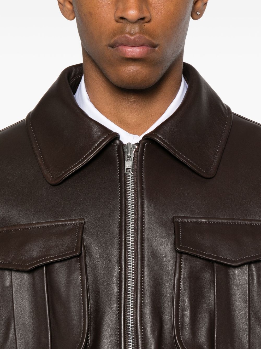 multiple-pocket lambskin leather jacket - 5