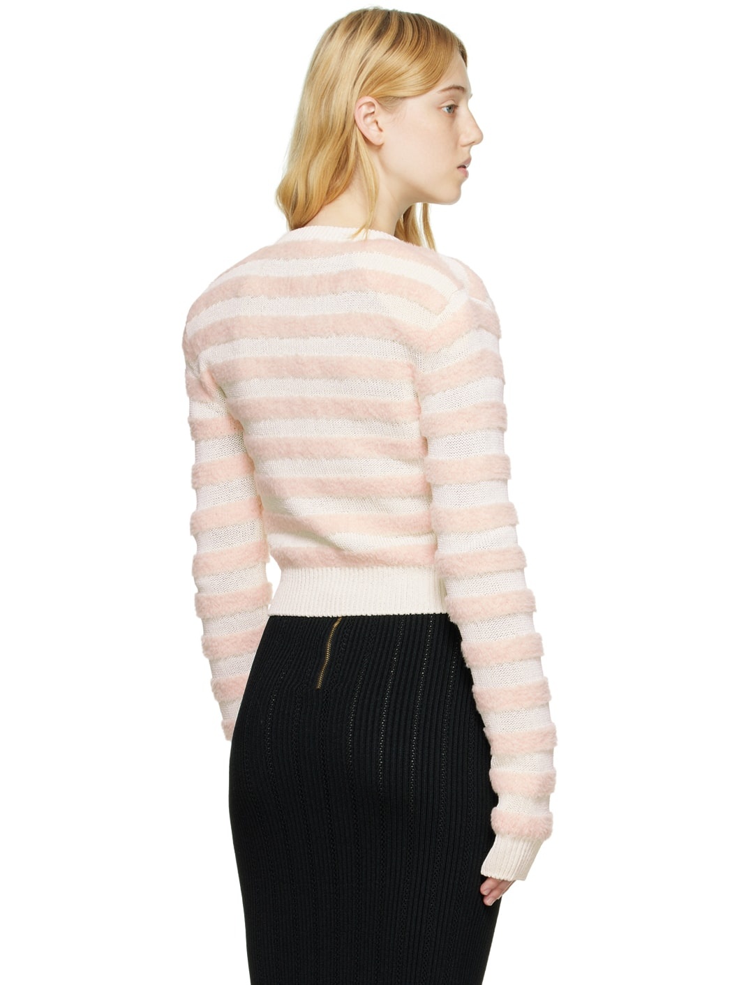 White & Pink Striped Cardigan - 3