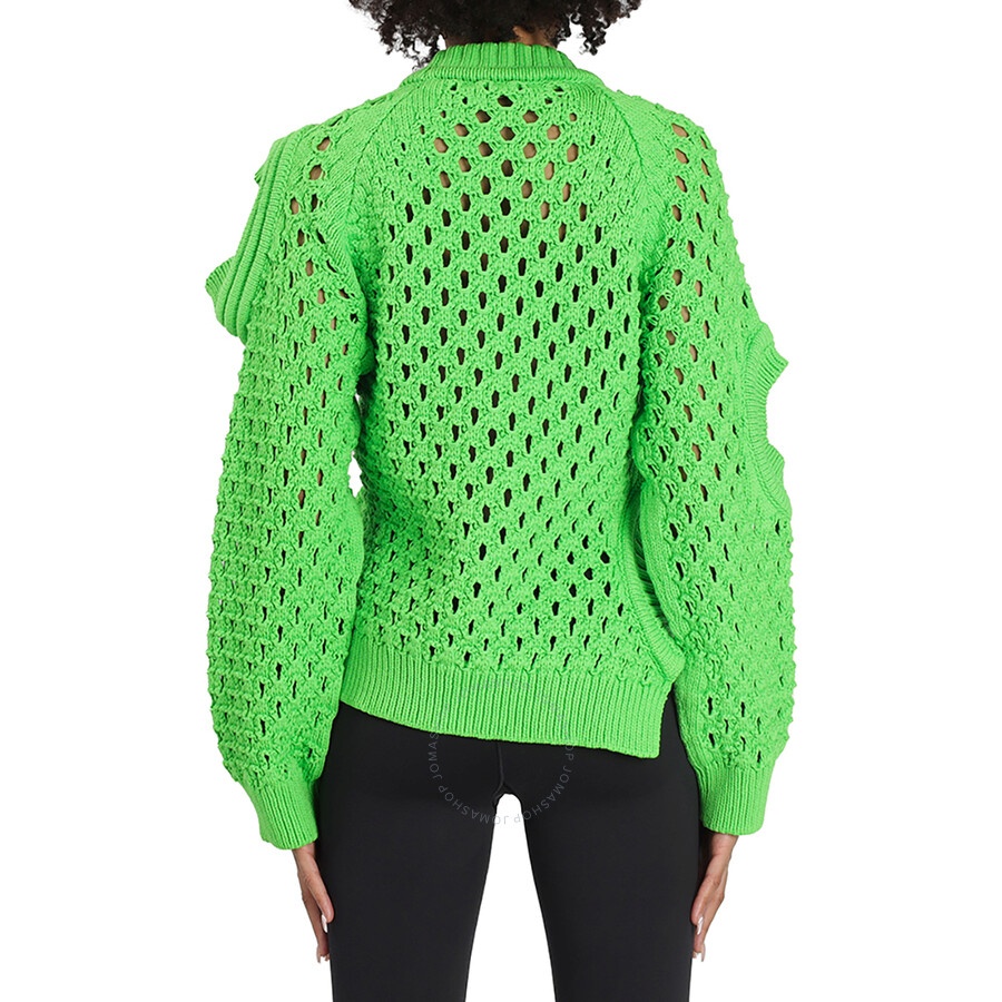 Stella McCartney Ladies Green Fluo Oversized Textured Mesh Sweater - 4