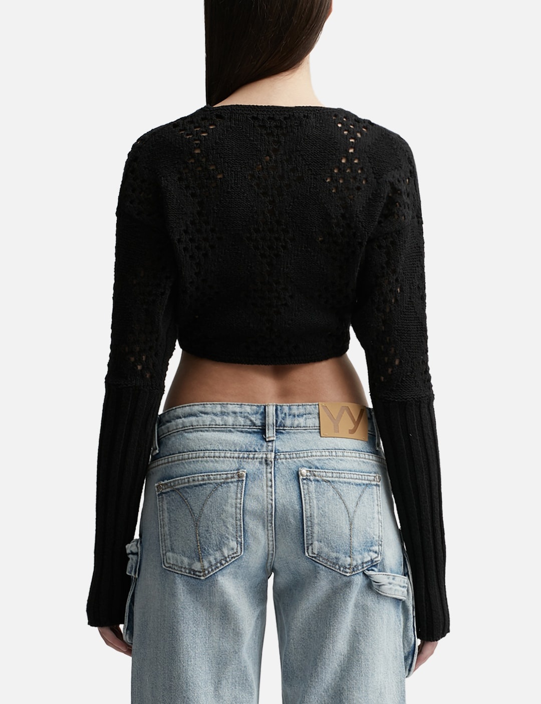 OPEN YY ARGYLE POINTELLE KNIT BOLERO | REVERSIBLE