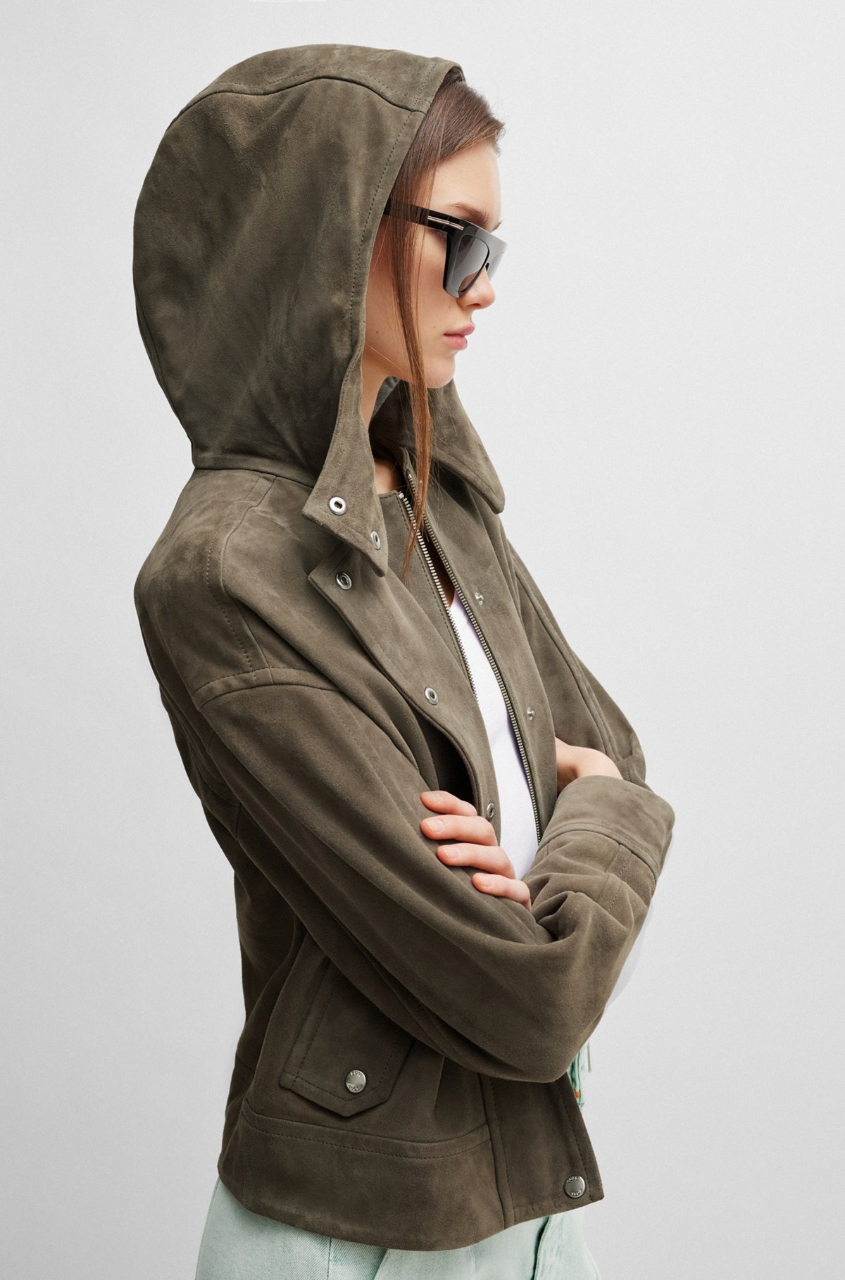 REGULAR-FIT HOODED JACKET IN SOFT SUEDE - 6