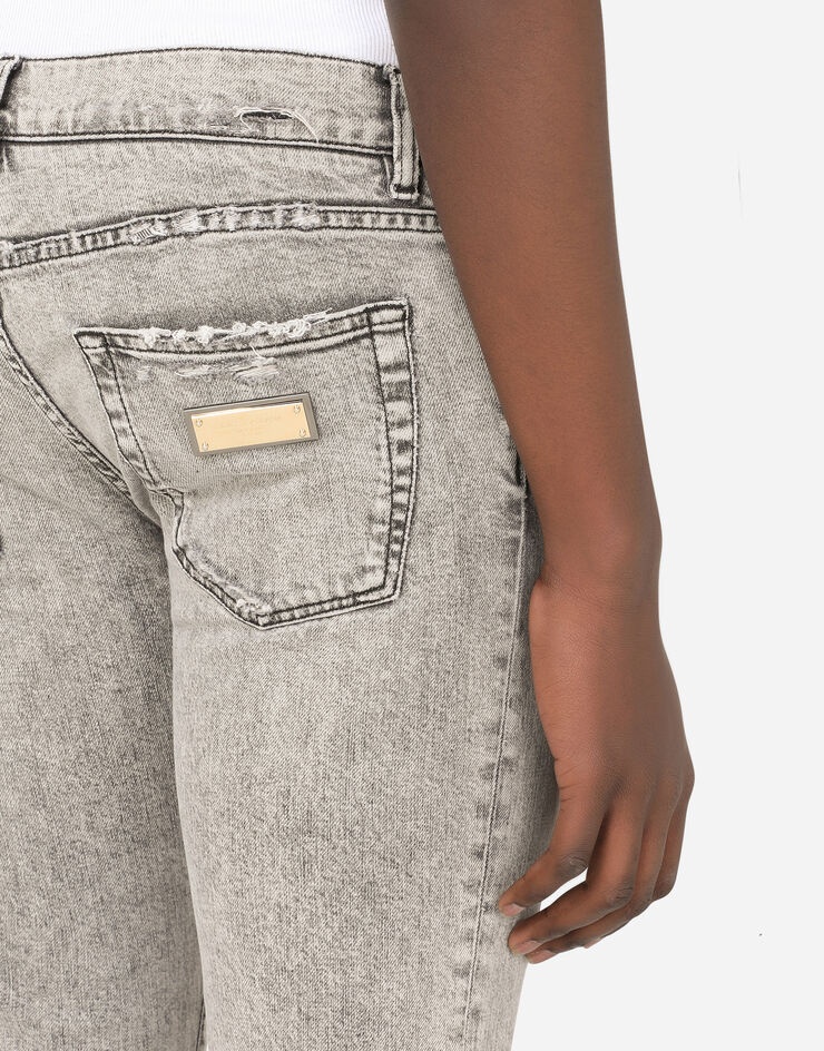 Gray skinny stretch jeans with ripped hems - 5