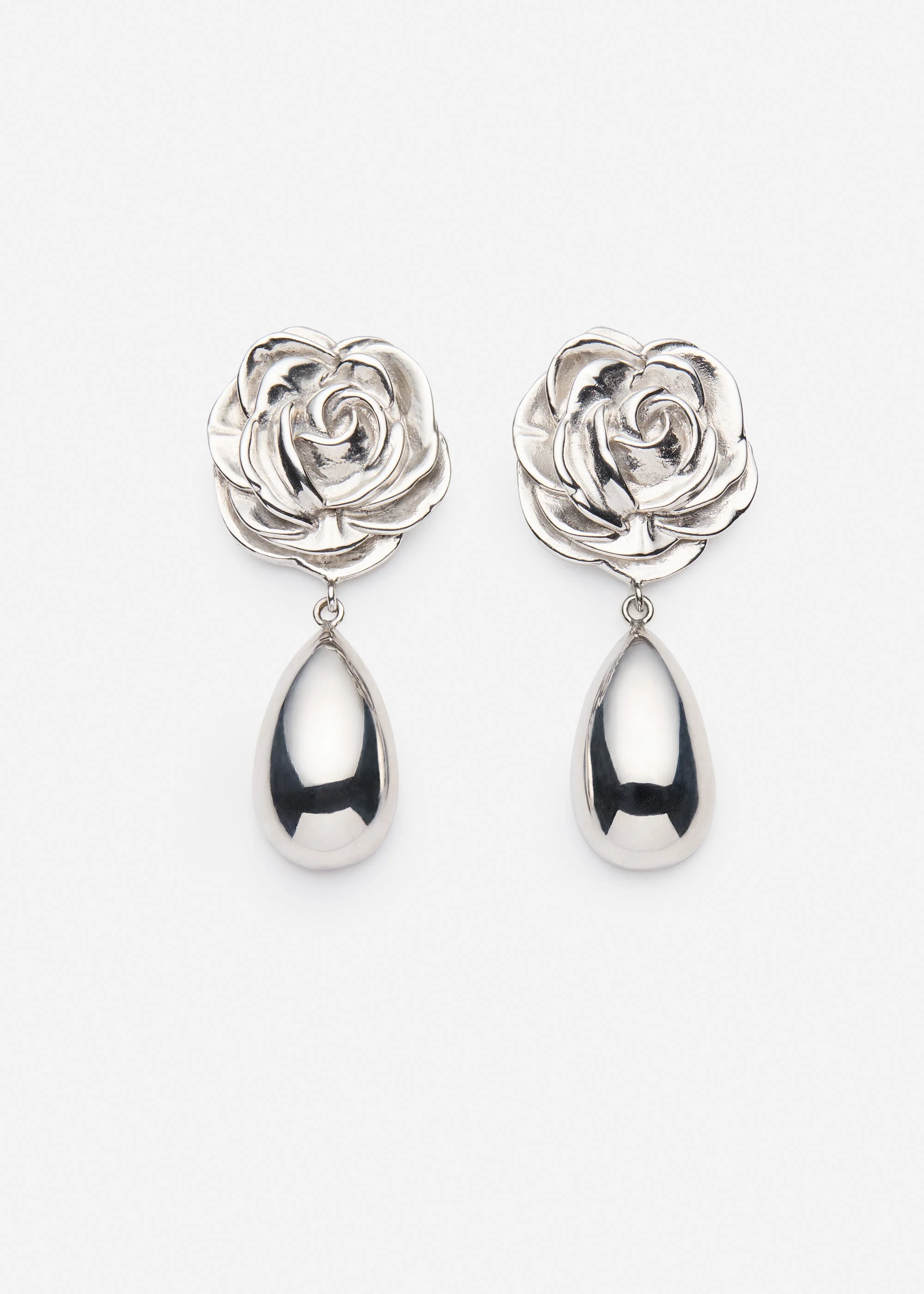 Rose teardrop earrings in silver - 1