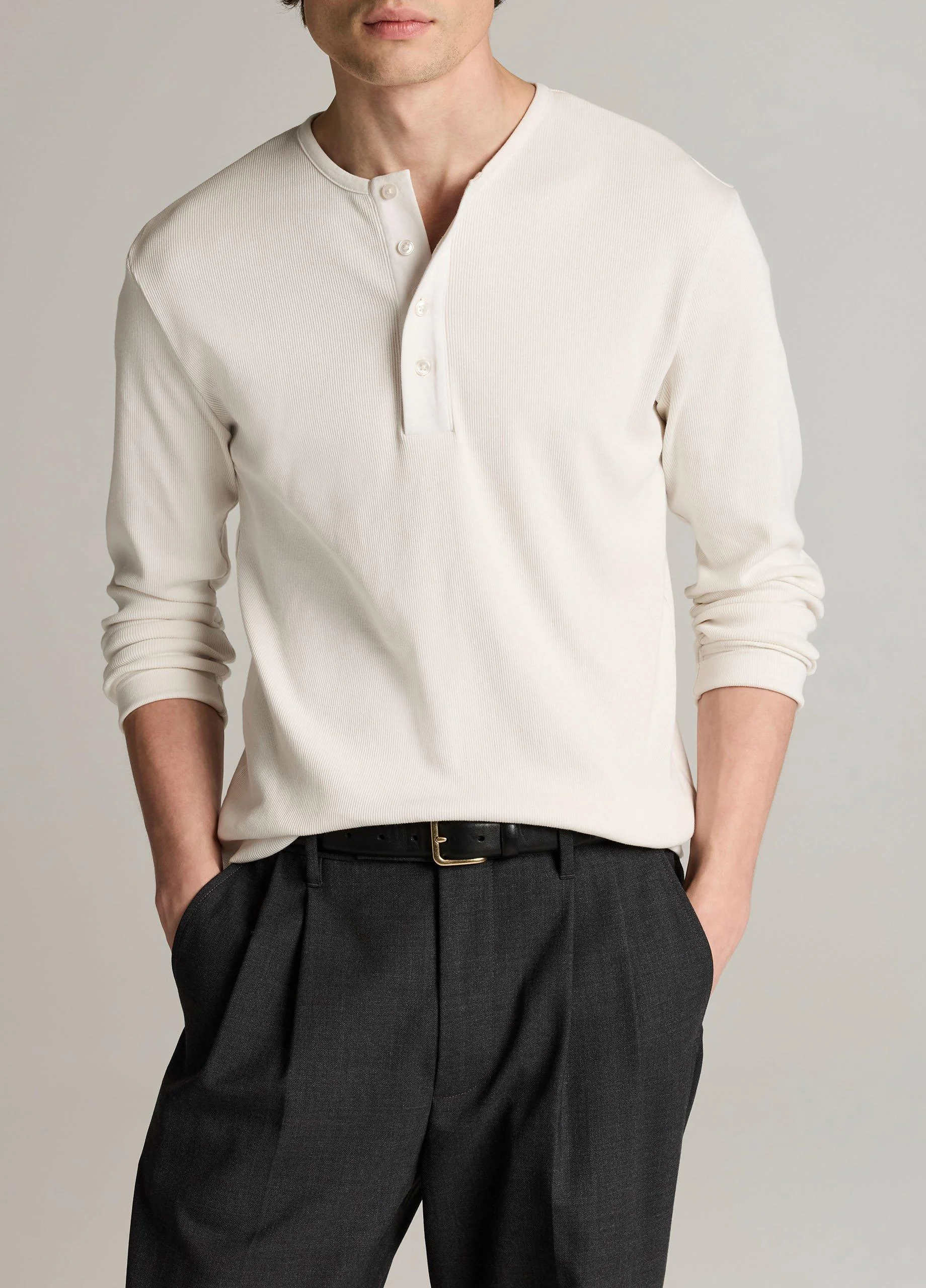 Ribbed Cotton Henley - 1