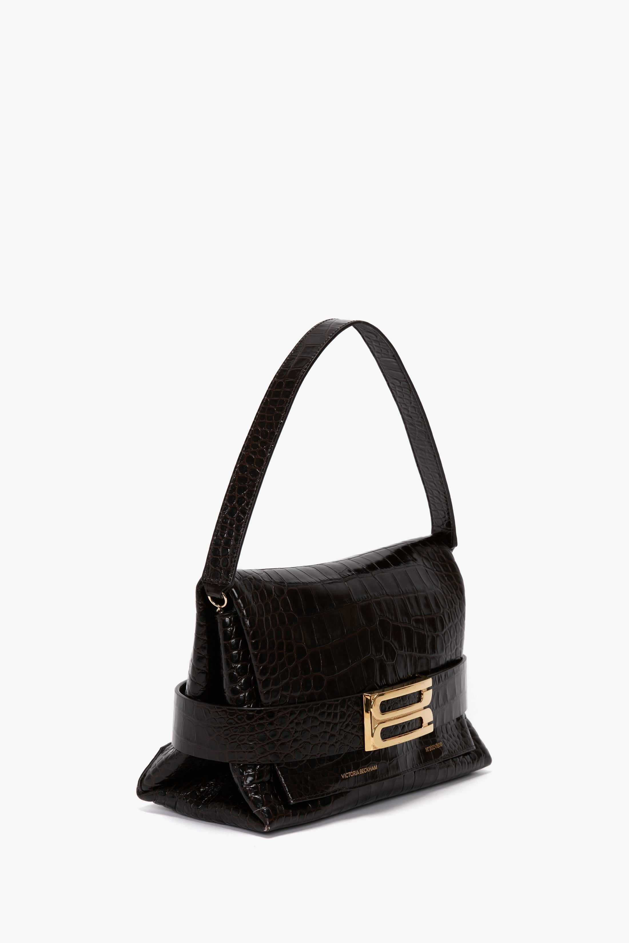 B Pouch In Croc Effect Espresso Leather - 2