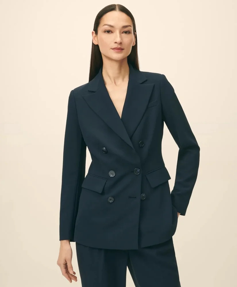 Double-Breasted Peak Lapel Jacket in Fine Twill Stretch Crepe - 1