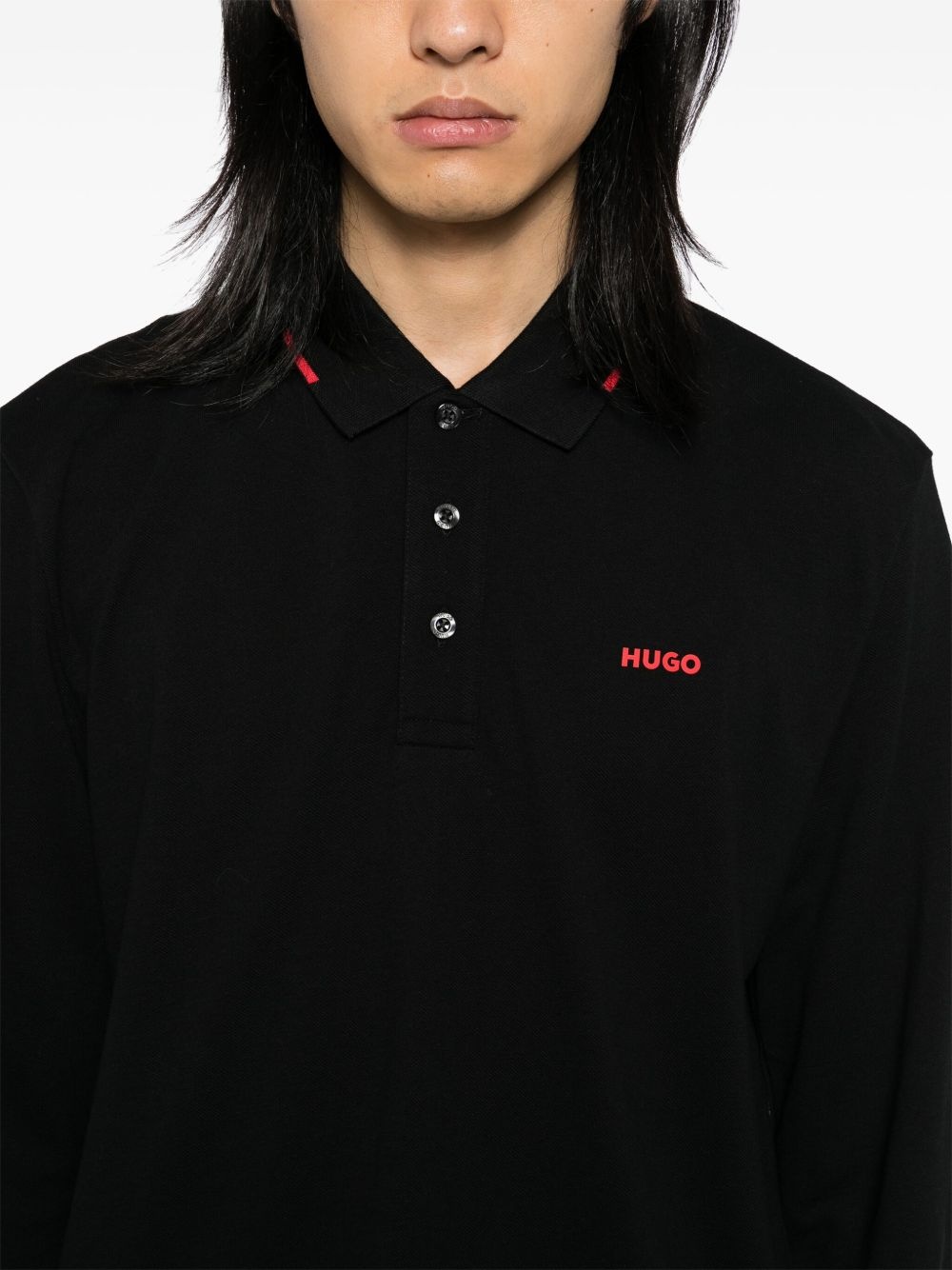 logo print long-sleeves polo shirt - 4
