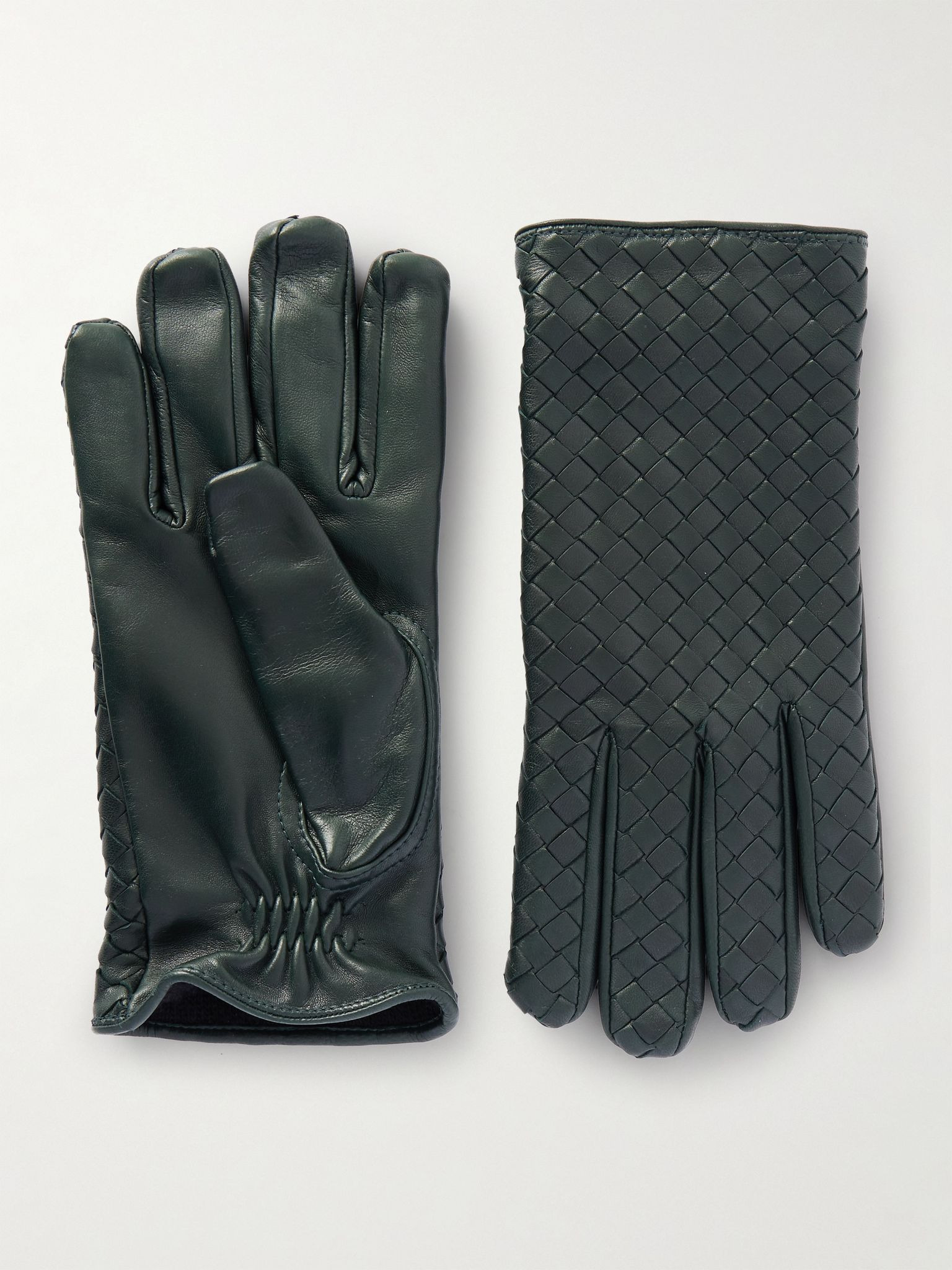 Intrecciato Leather Gloves Green - 1