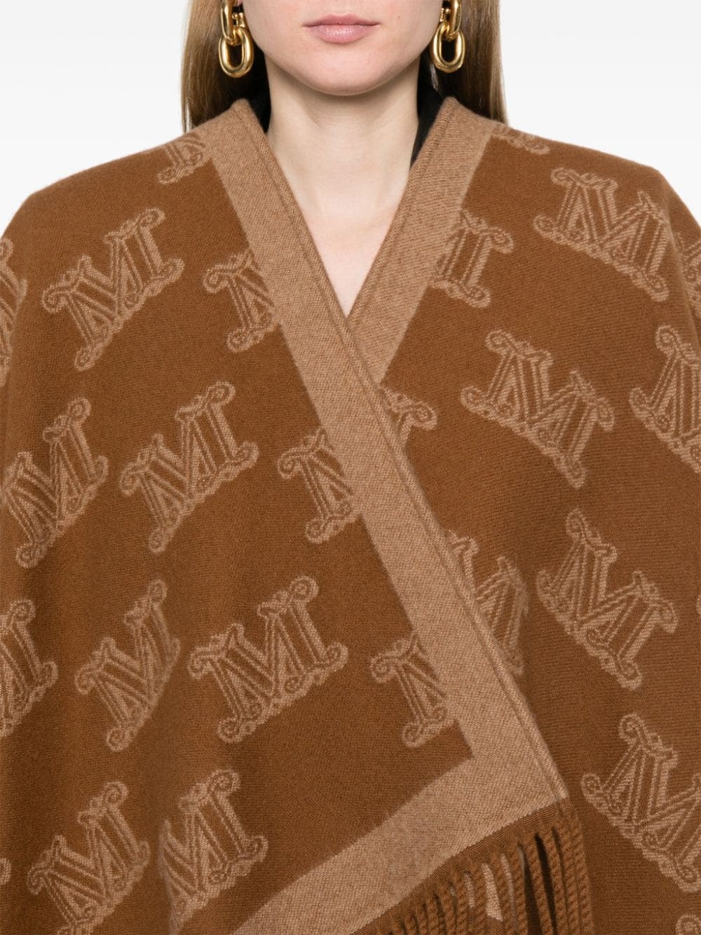 monogram-pattern wool poncho - 5