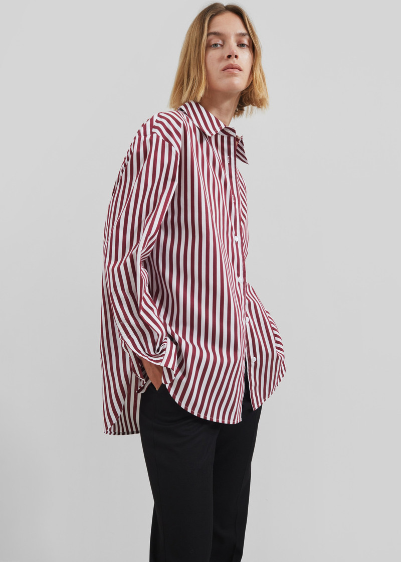 Peri Striped Poplin Shirt - Burgundy/White 6