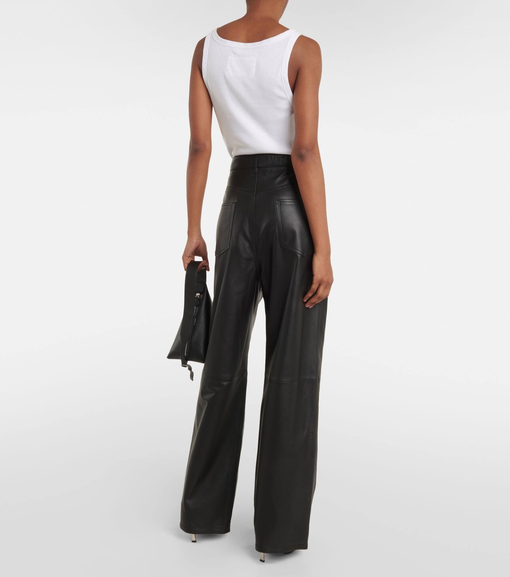 High-rise leather wide-leg pants - 3