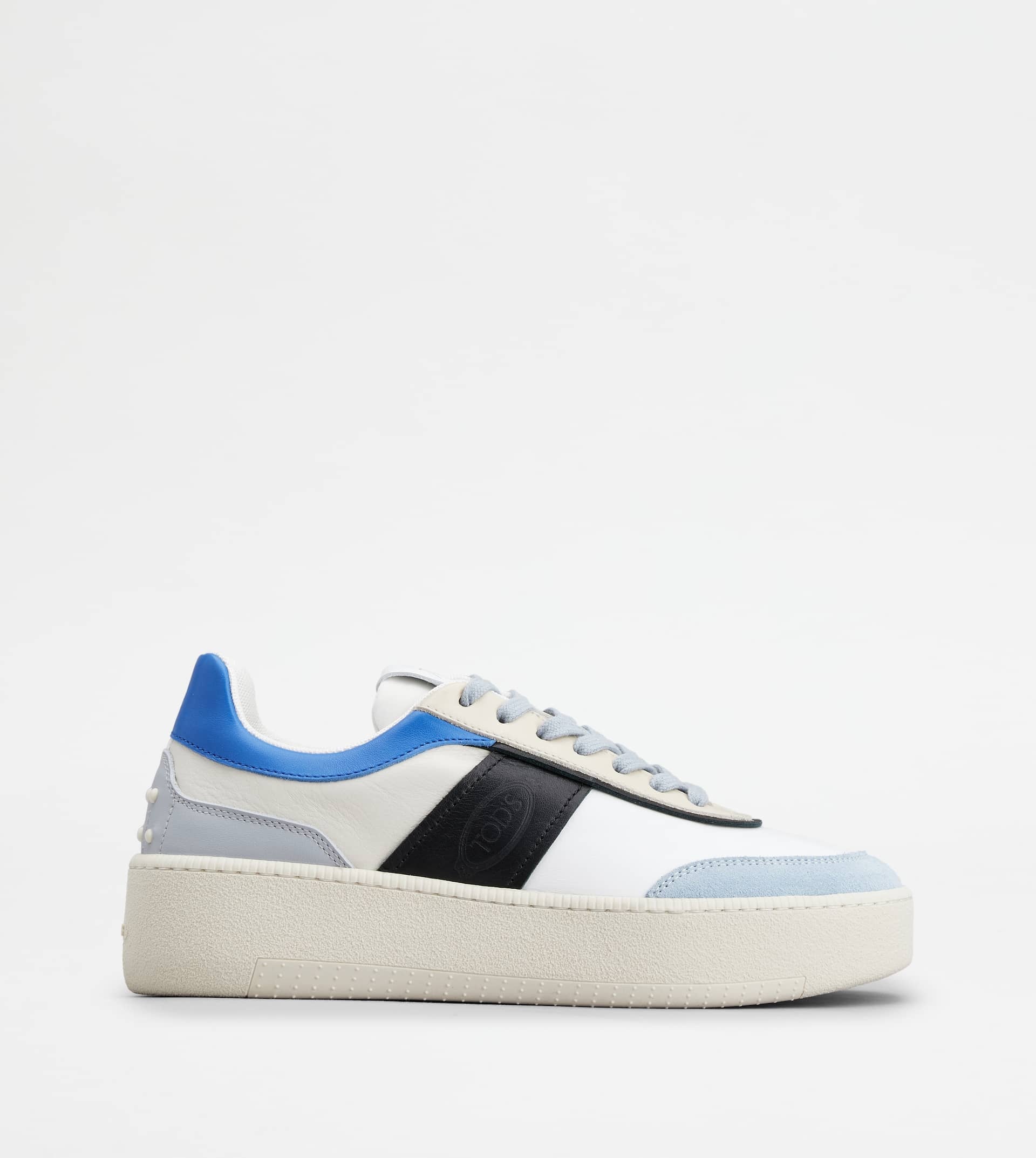 TOD'S PLATFORM SNEAKERS IN LEATHER - WHITE, BLACK, BLUE - 1