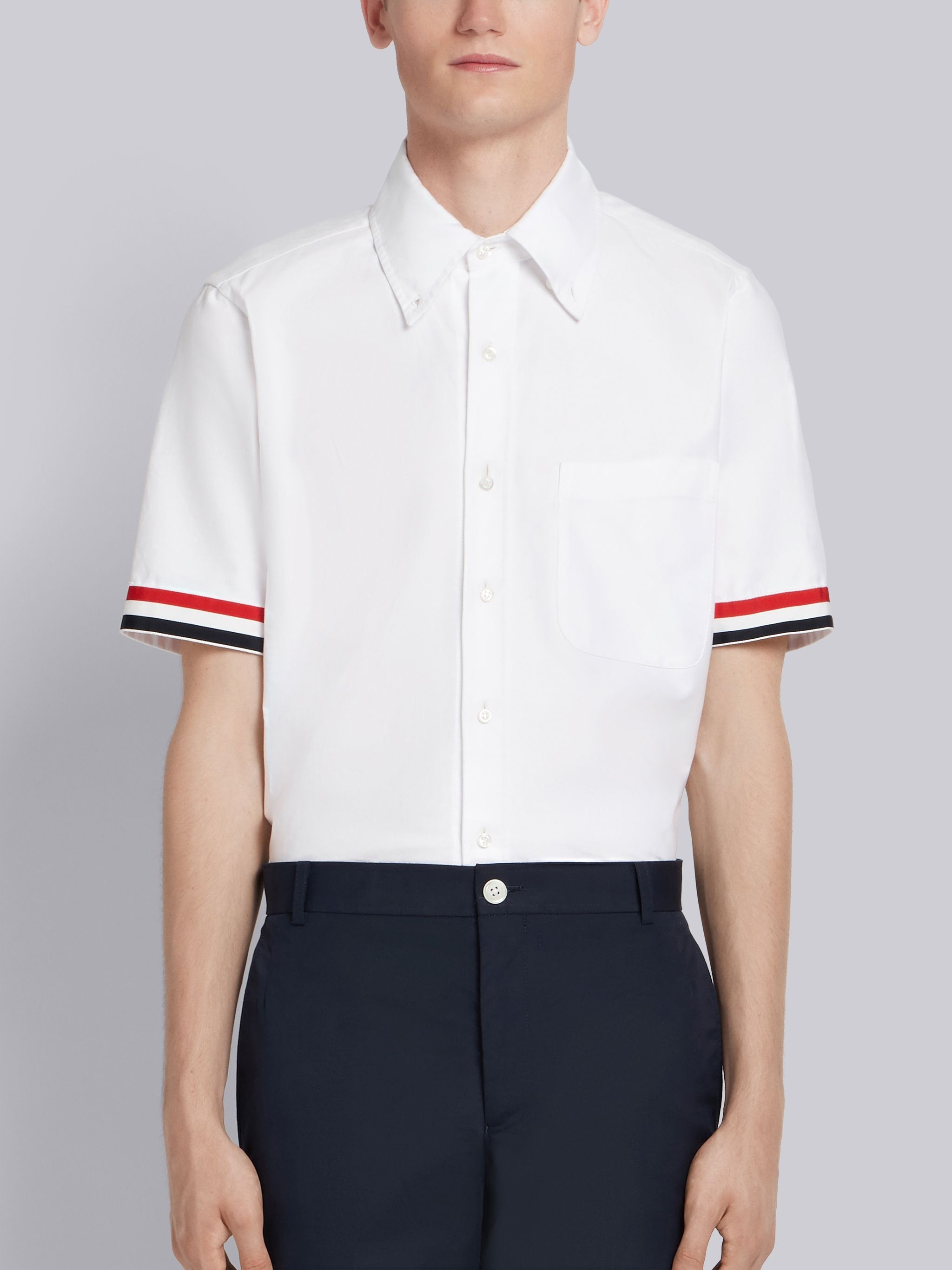 White Oxford Grosgrain Cuff Shirt - 1