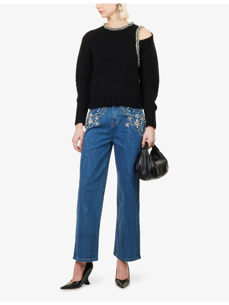 SIMKHAI Jude Embellished Cropped Denim Jeans outlook