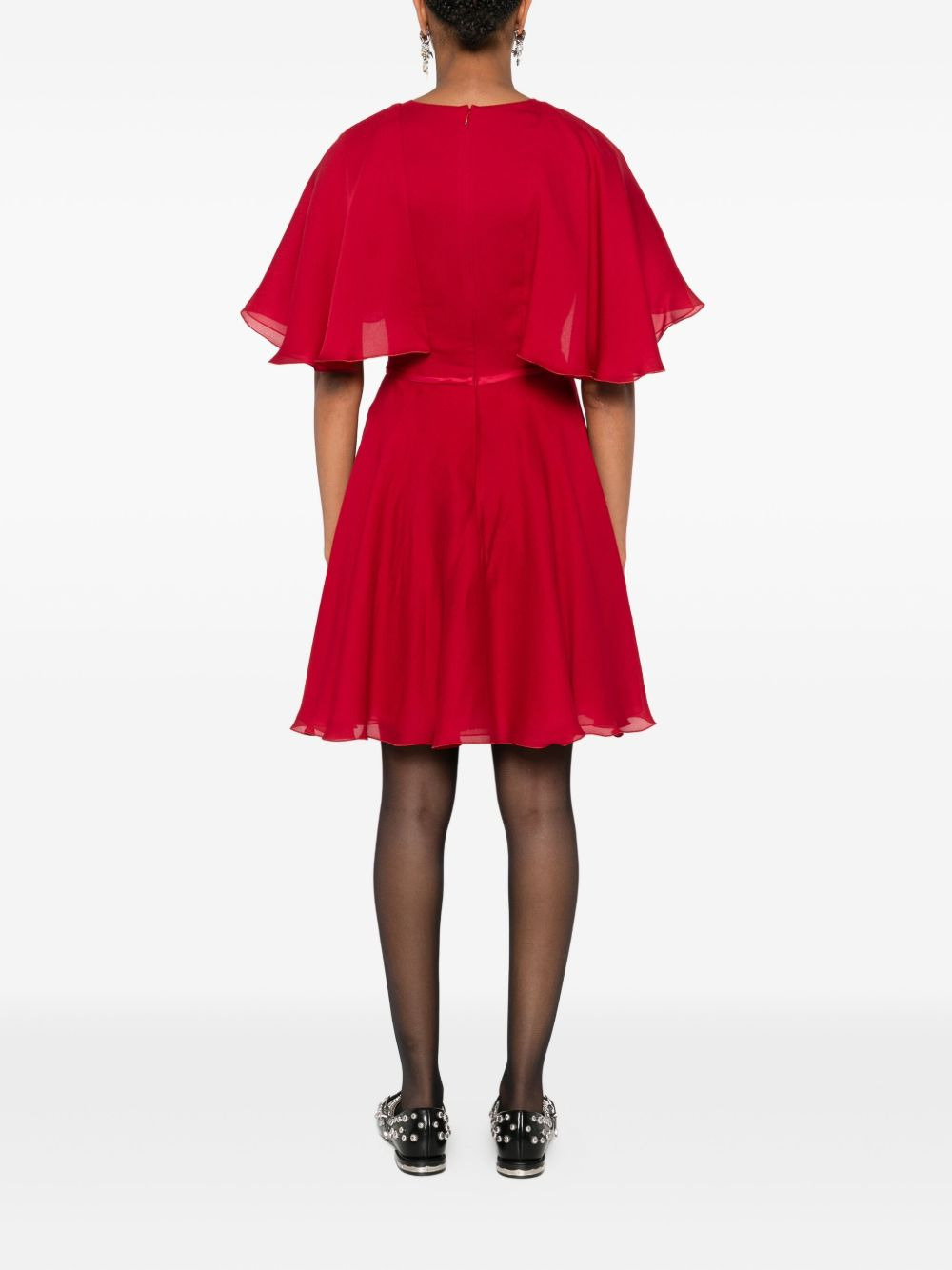 cape-sleeve bow-detail mini dress - 4