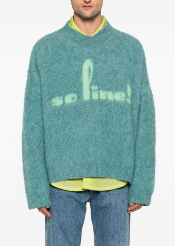 BLUE/LILAC BRUSHED MOHAIR SO LINE V-NECK SWEATER - 2