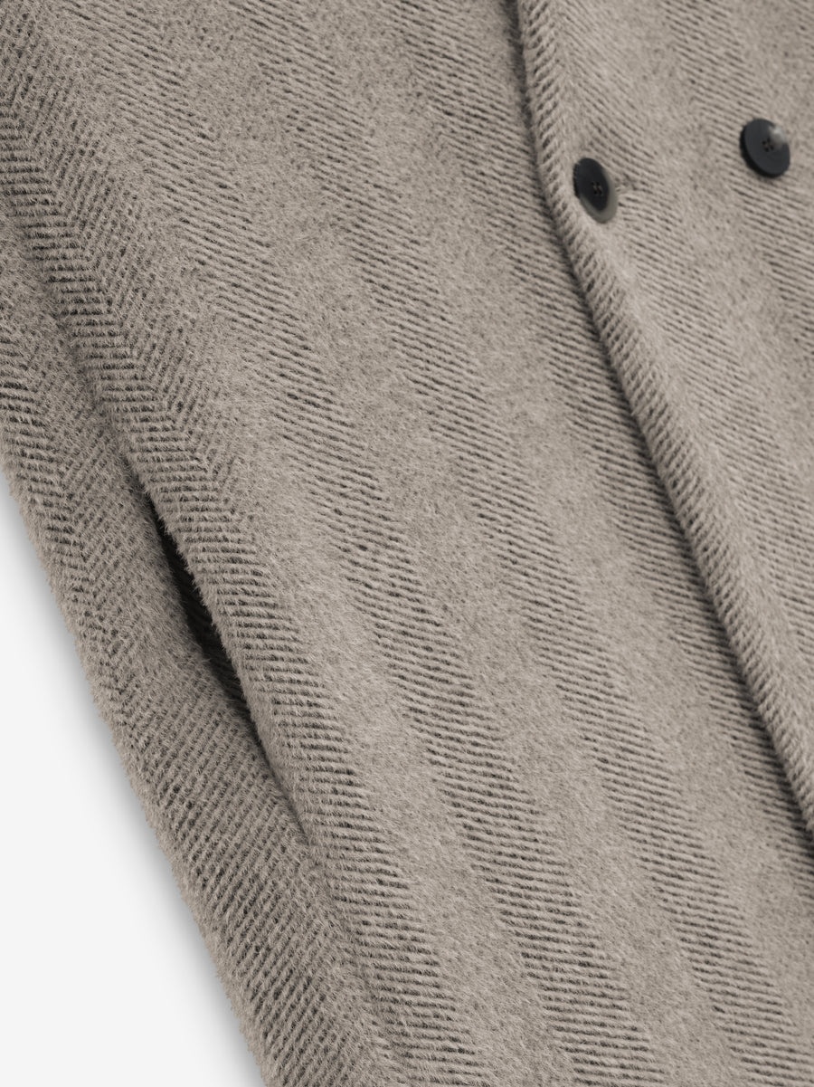 Alpaca Herringbone Lapelless Coat - 5