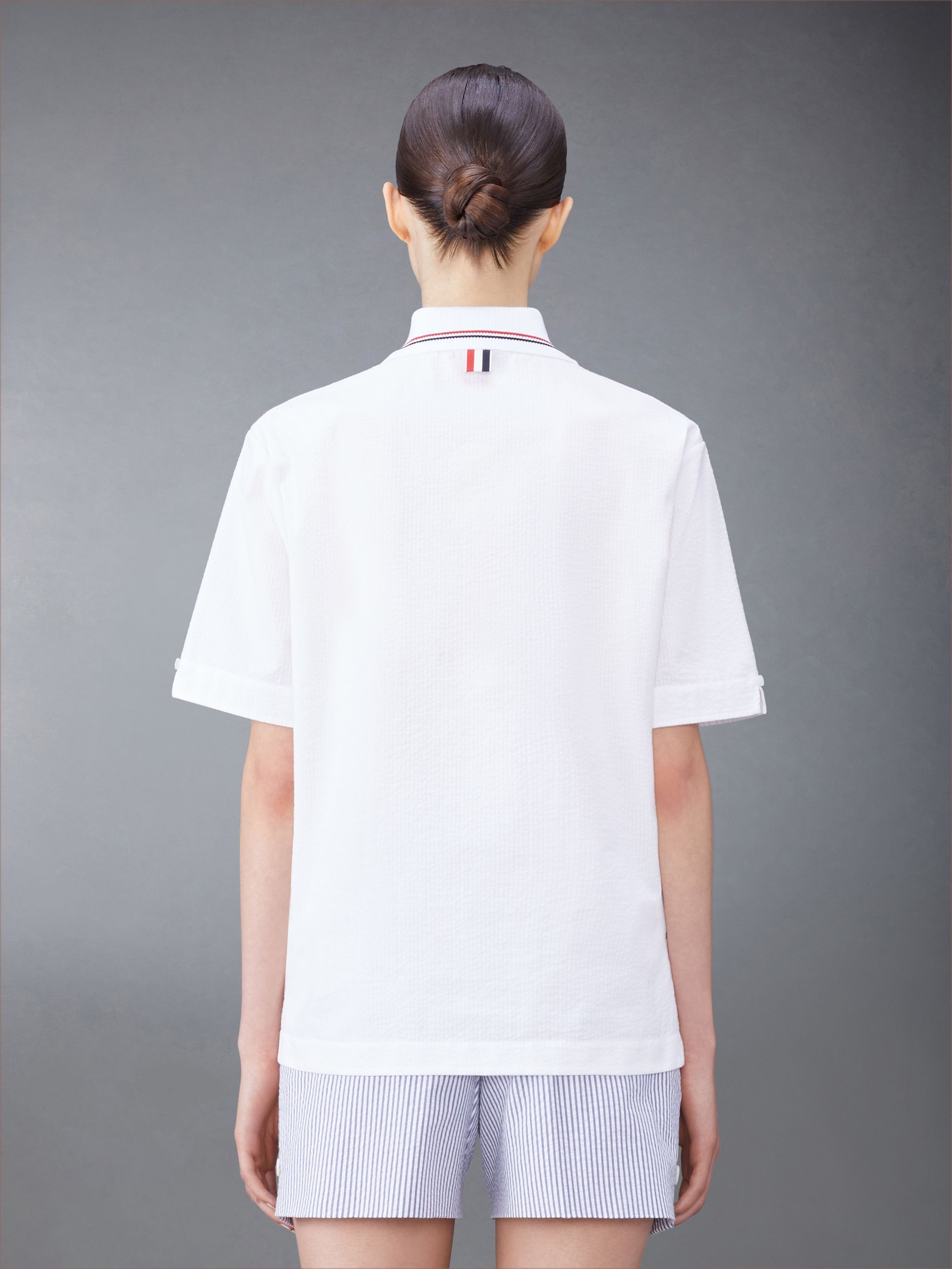 RWB-stripe seersucker polo top - 2