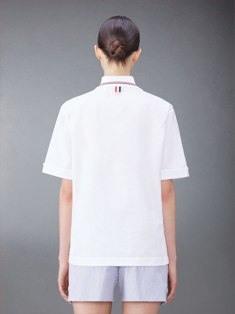 Thom Browne RWB-stripe seersucker polo top outlook