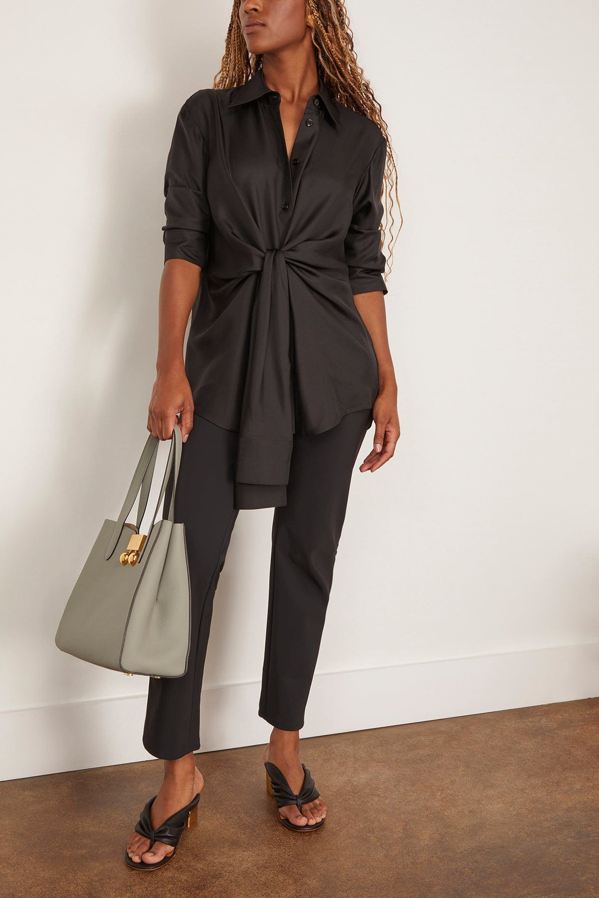 Silk Knotted Shirt in Black - 2
