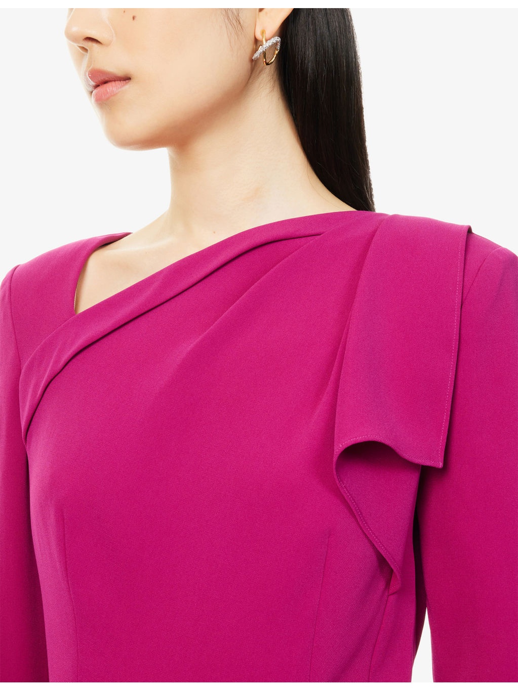 Drape Long-Sleeves Woven Midi Dress - 5