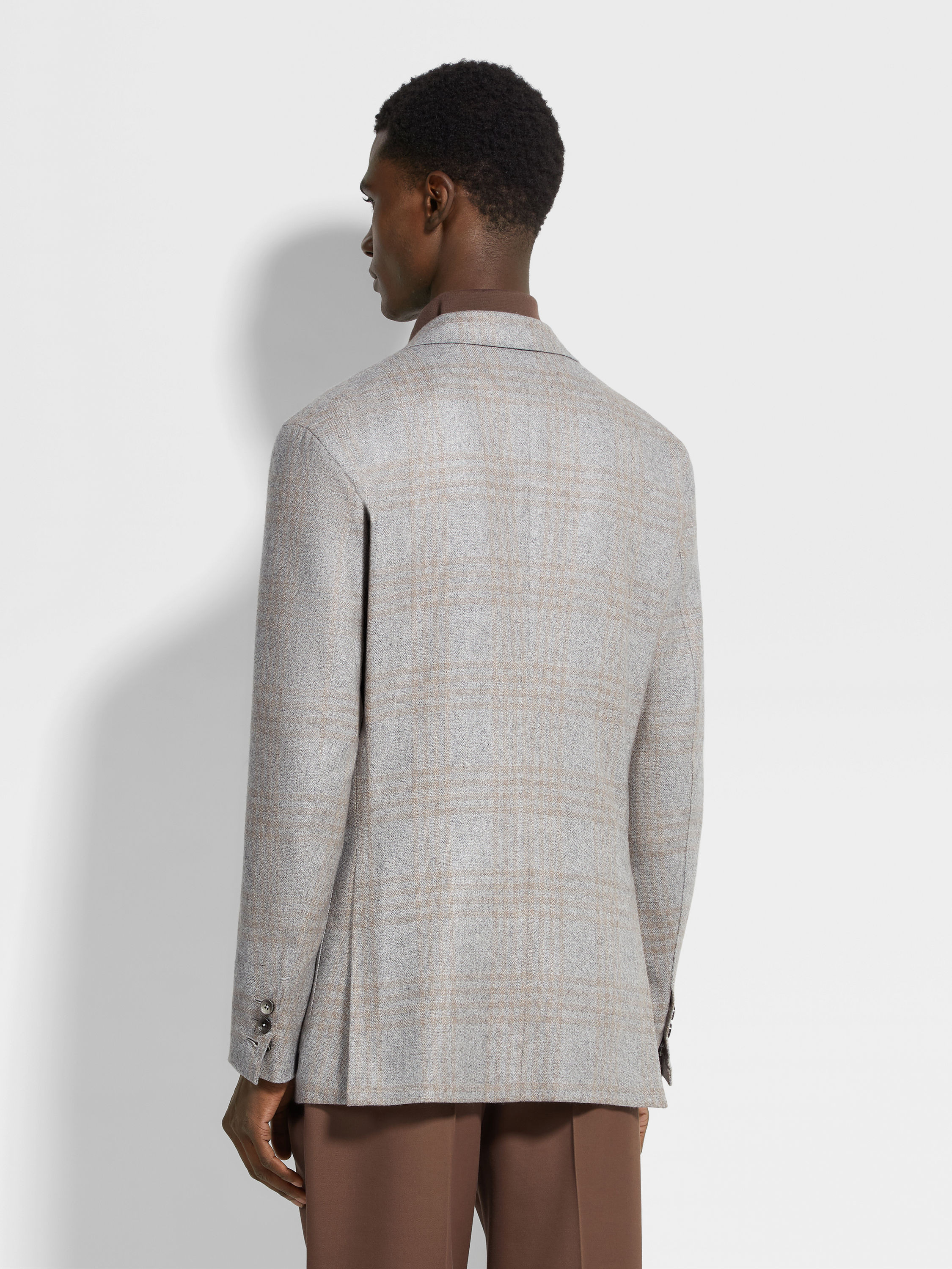 LIGHT GREY AND LIGHT TAUPE SILK AND CASHMERE JACKET - 5